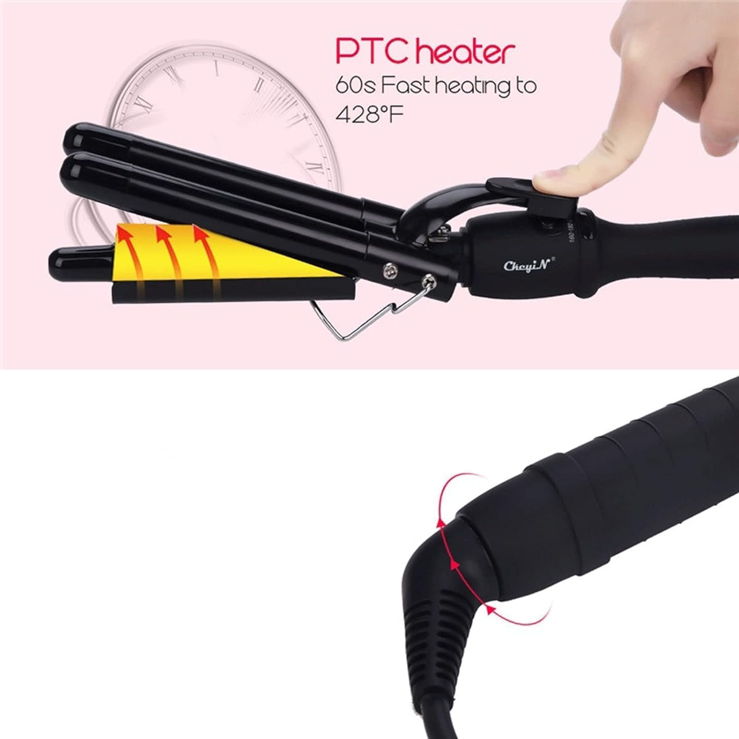 KKMNDE Baguettes à friser Les Cheveux, Fer à friser à Trois tuyaux, Fer à friser à Trois barils, Outil de Coiffure électrique à Grande Vague