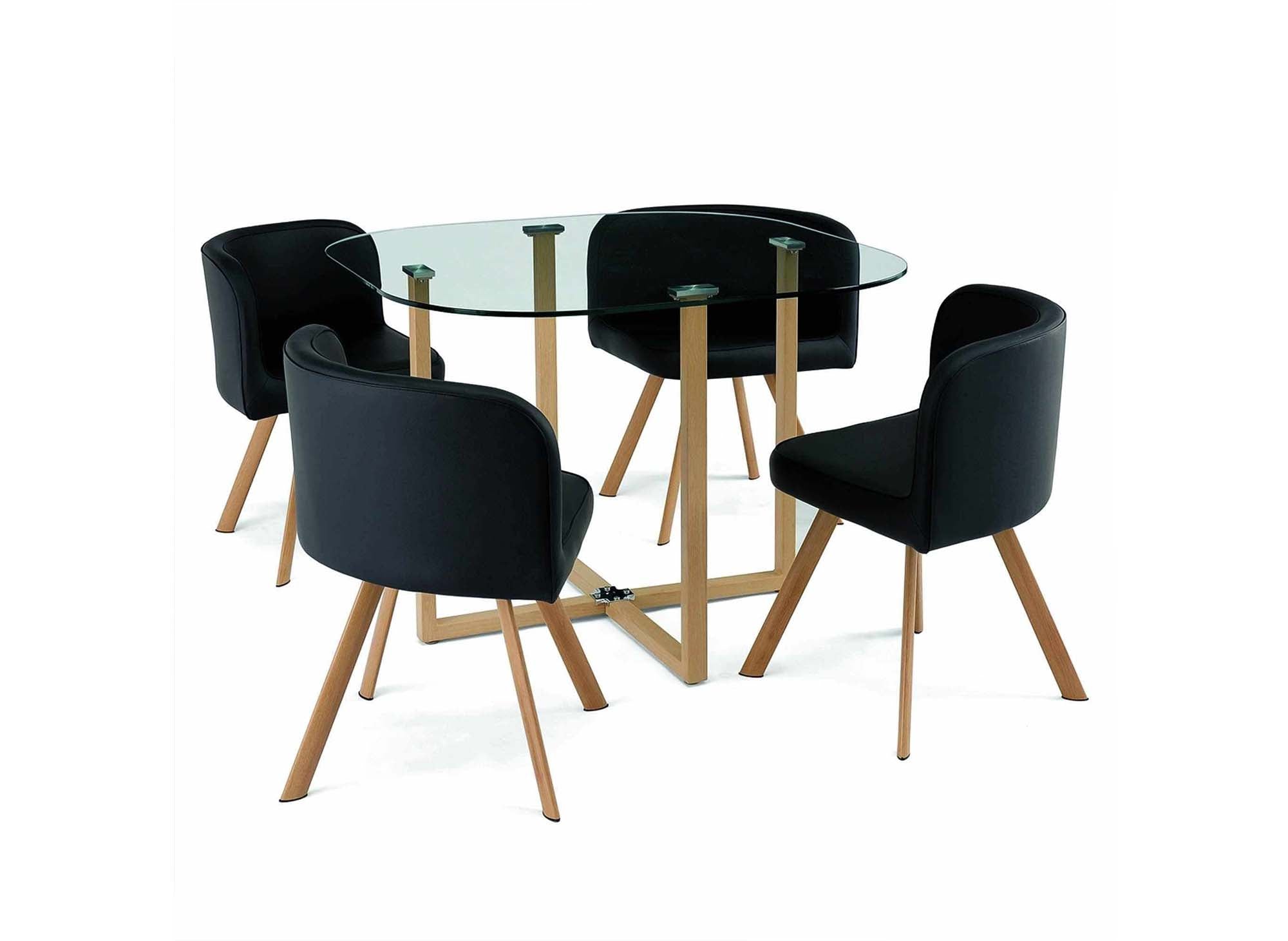 FLEN Ensemble table + 4 chaises encastrables noires FLEN