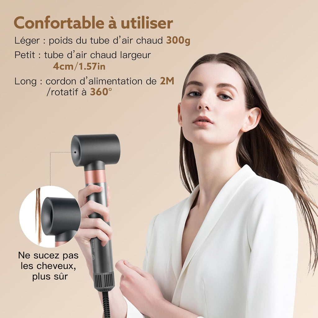 [5 in 1]webeauty Air Styler, 110000 TR/MIN, 20M/S Seche Cheveux 200 Million Ion Négatif Brosse Soufflante, Brosse Chauffante Brushing Volume, Brosse Ronde Chauffante, Air Fer a Boucler Automatique