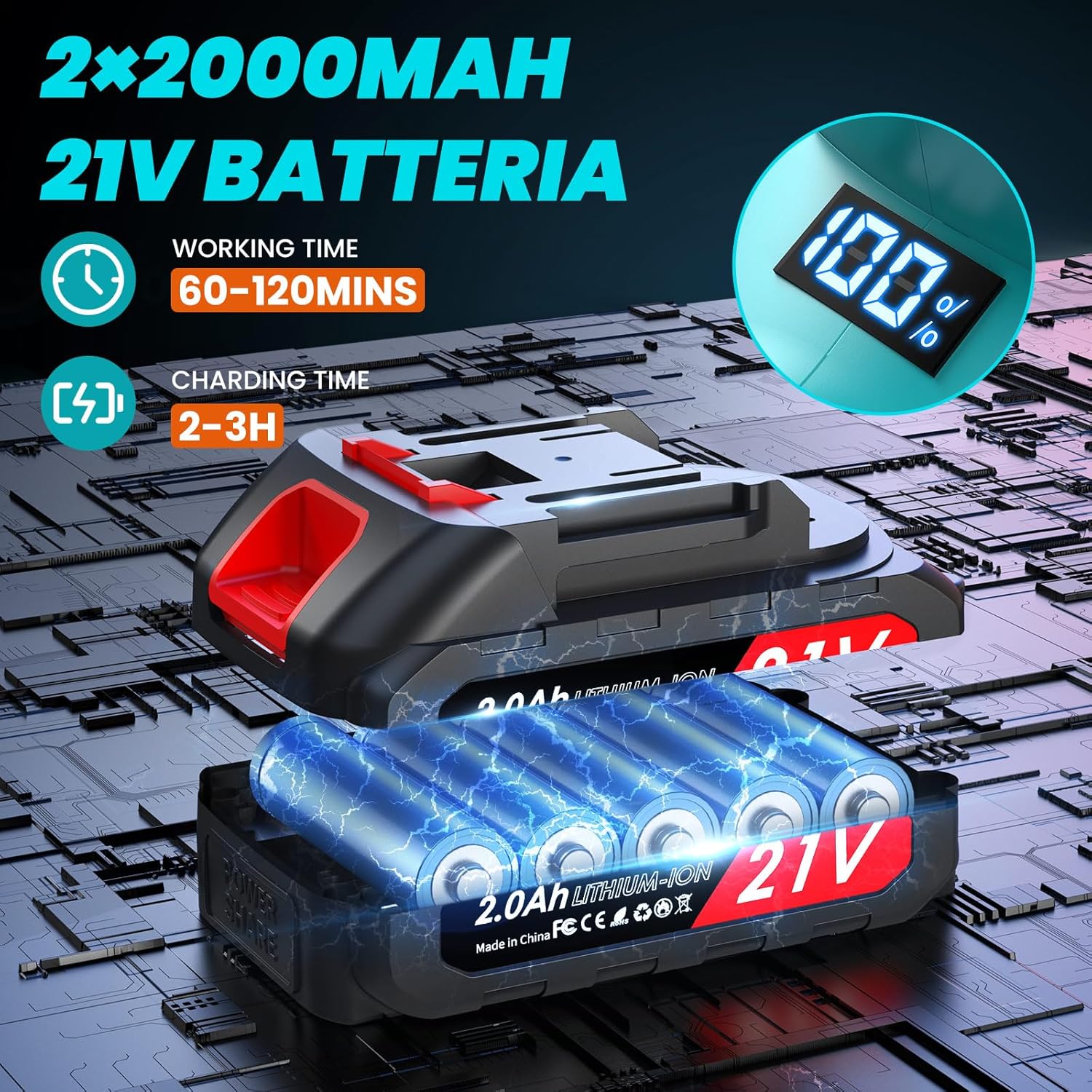6+8 Mini Tronconneuse a Batterie Sans Balais Avec Graisseur, Angle Réglable, Trononneuse lectrique Compacte Et Puissante De 1000 w Avec Batterie De 4000(2x2000) mAh, équipée de 4 chanes
