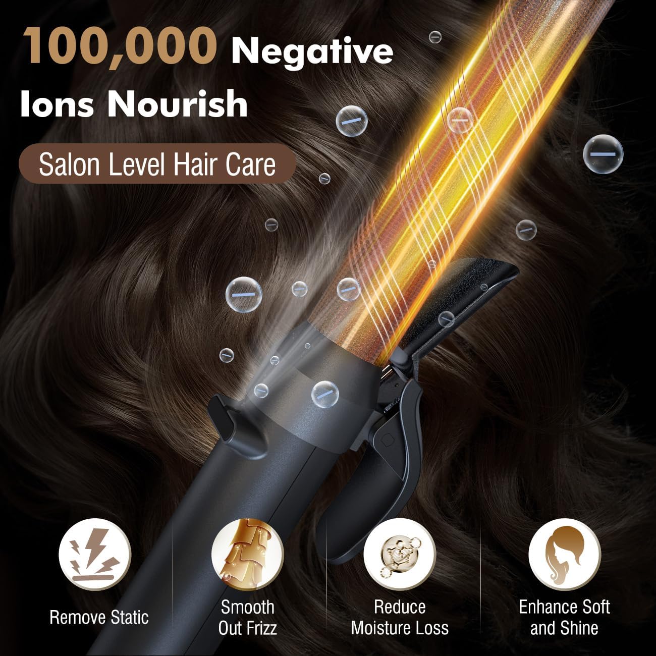 Luxspire Boucleur a Cheveux Automatique, 32mm Fer à Boucler Rotation à 360° Boucleur Automatique Revêtement en Nano Titane 120-230 TempératuresRéglable Fer à Friser pour Cheveux Longs et Moyens, Noir