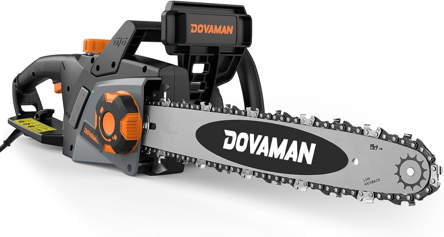 DOVAMAN Trononneuse lectrique 2400W, avec Système de Tension Automatique SDS, 40cm Guide et Chane Oregon, 15m/s Vitesse de Chane, Lubrification Automatique, Frein Mécanique, 2 Chanes - DCS01A