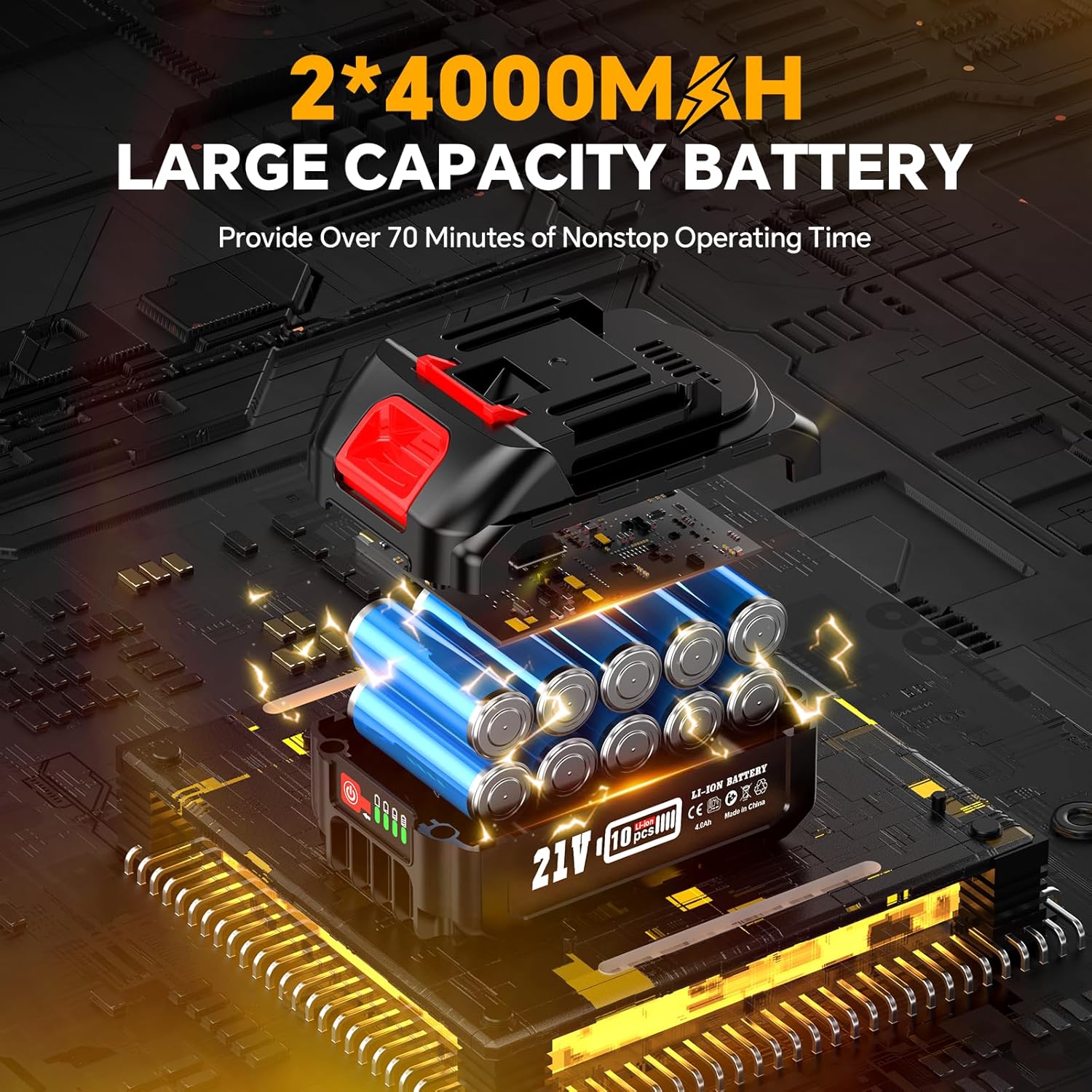 APROTII Mini Trononneuse à Batterie 8000mAh, 900W Brushless Scie à Batterie pour l'lagage, Tension de Chane Sans Outils, Trononneuse lectrique à Batterie pour la Coupe du Bois et Jardinage
