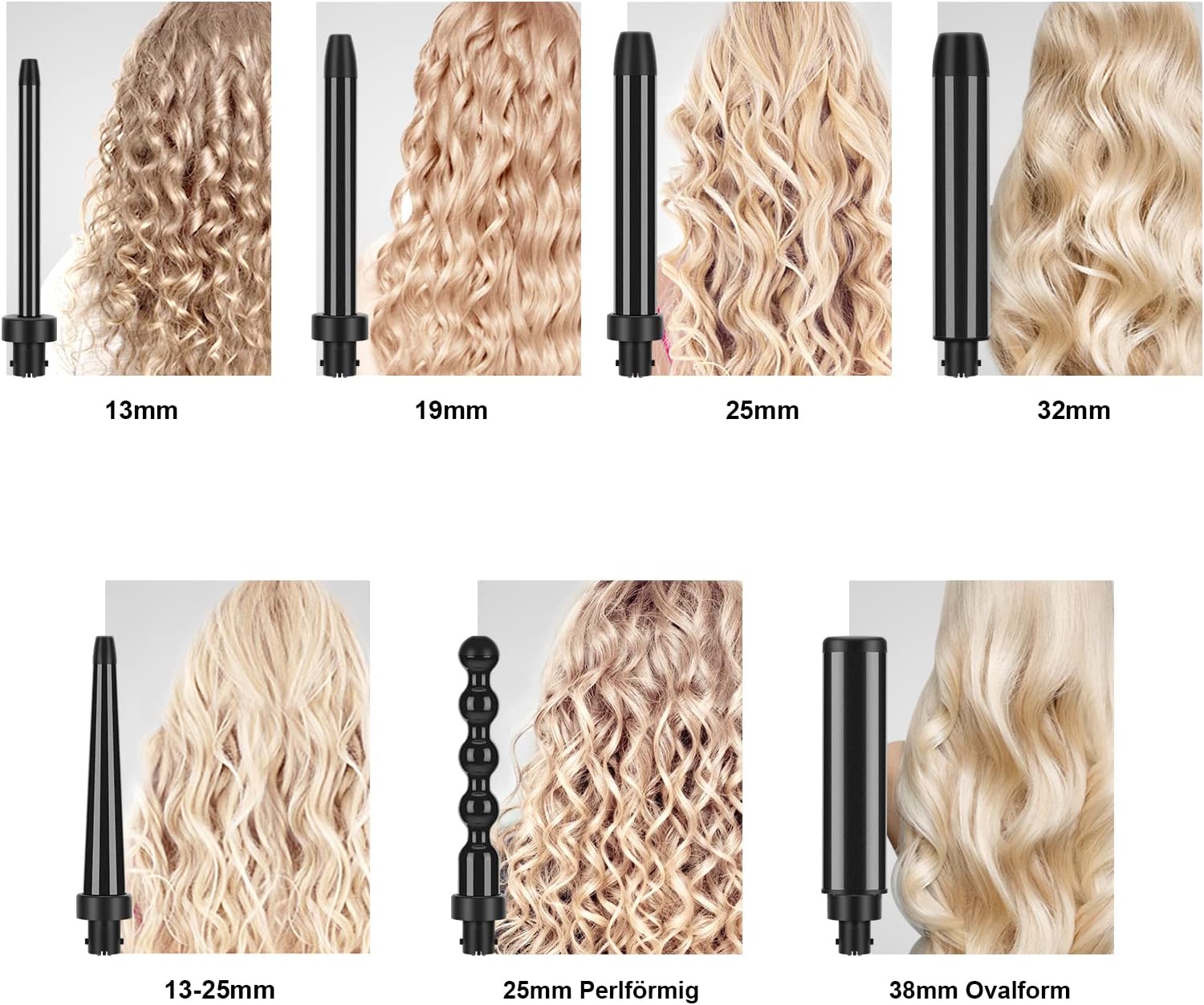 Fer a Boucler 7 En 1, Parwin Pro Beauty Boucleur a Cheveux, Professionnel Appareils Et Outils De Coiffure, Fer a Friser en Céramique avec 7 Baguettes Chauffantes, 100-230℃, cran LCD