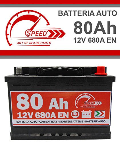 Speed Batterie de démarrage pour voiture, d’origine Speed L3, 12 V 80 Ah 680 A, pôle positif à droite (278 x 190 x 175 mm)