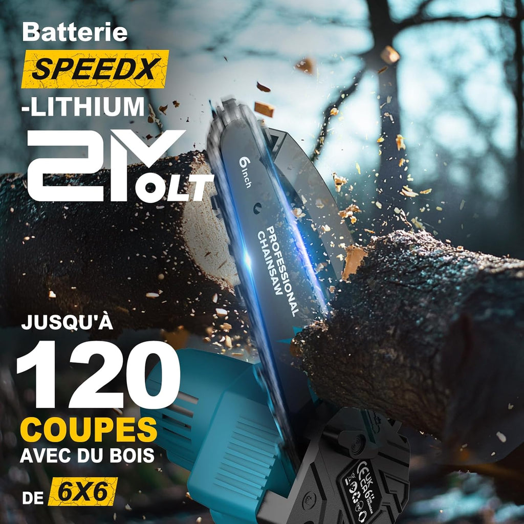 Mini Tronconneuse a Batterie, Tronconneuse Electrique Sans Fil de 6 Pouces 8000mAh avec Graisseur Automatique, Elagueuse Batterie pour l'élagage le Jardin Projets DIY