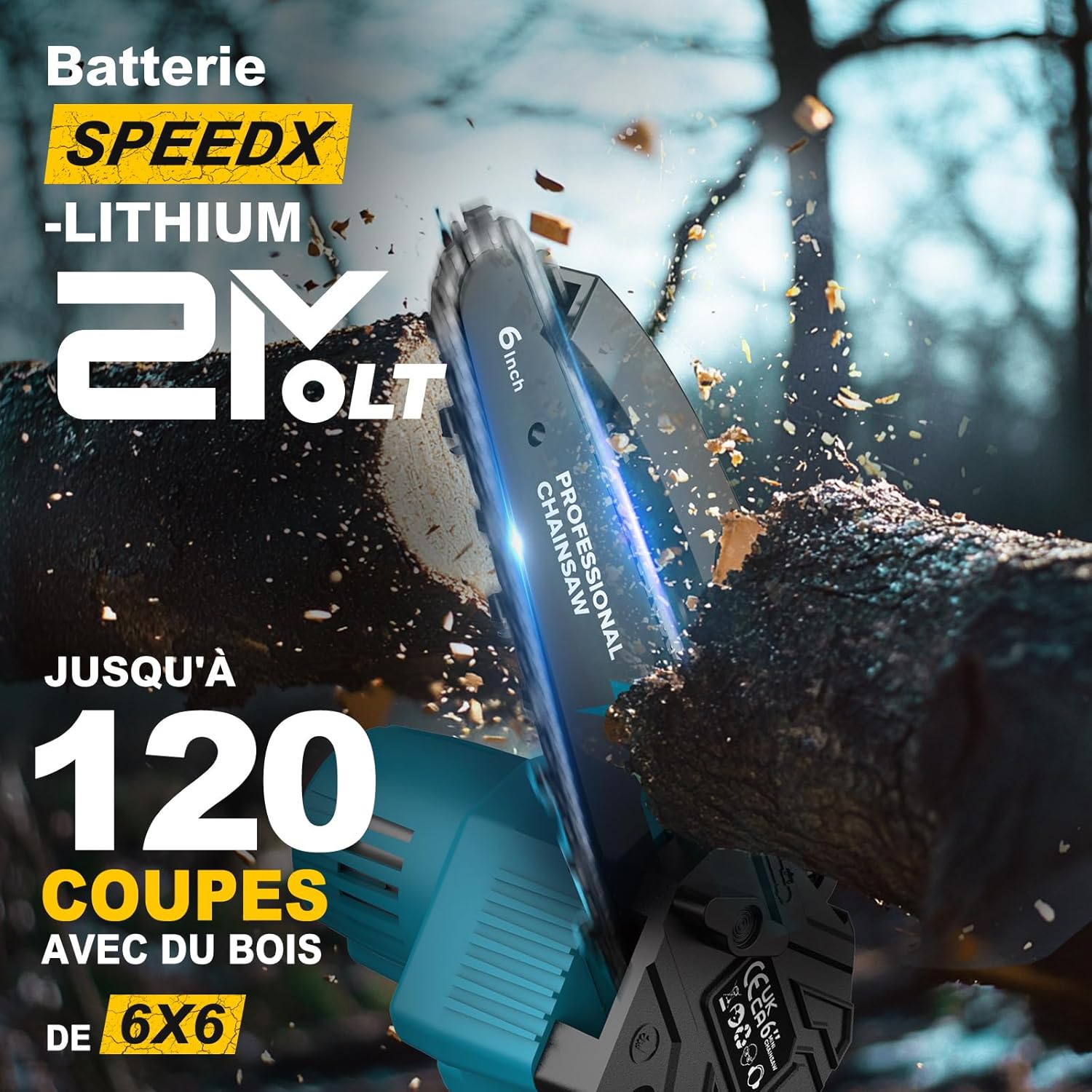 Mini Tronconneuse a Batterie, Tronconneuse Electrique Sans Fil de 6 Pouces 8000mAh avec Graisseur Automatique, Elagueuse Batterie pour l'élagage le Jardin Projets DIY