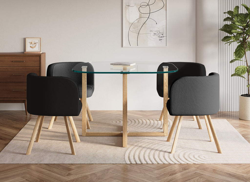 FLEN Ensemble table + 4 chaises encastrables noires FLEN