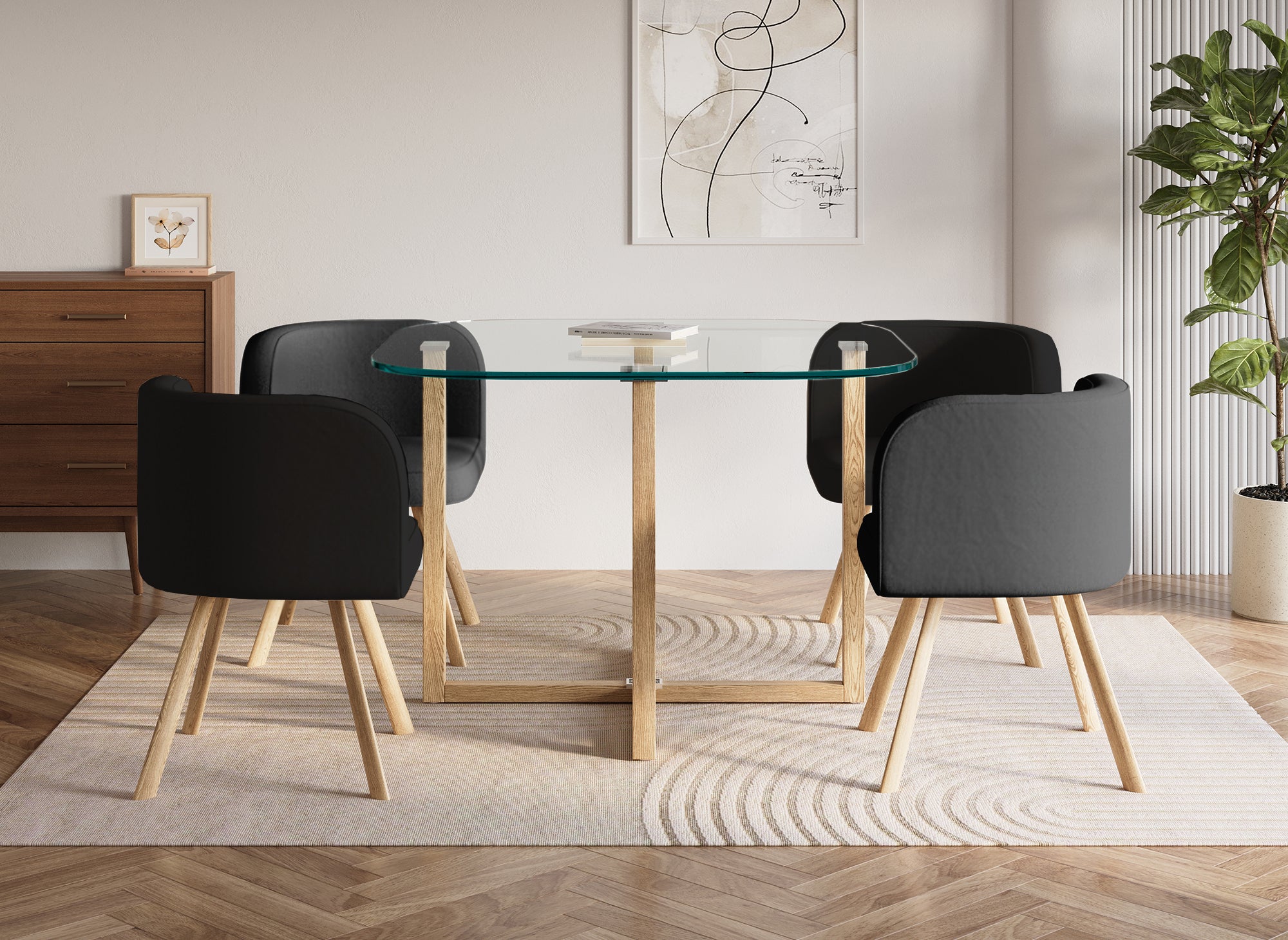 FLEN Ensemble table + 4 chaises encastrables noires FLEN