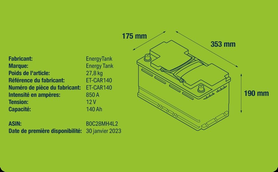 Batterie Camping Car 12V 140 Ah - Batterie Voiture - AGM 12v - Batterie Decharge Lente Protégée Contre les Vibrations et les Chocs