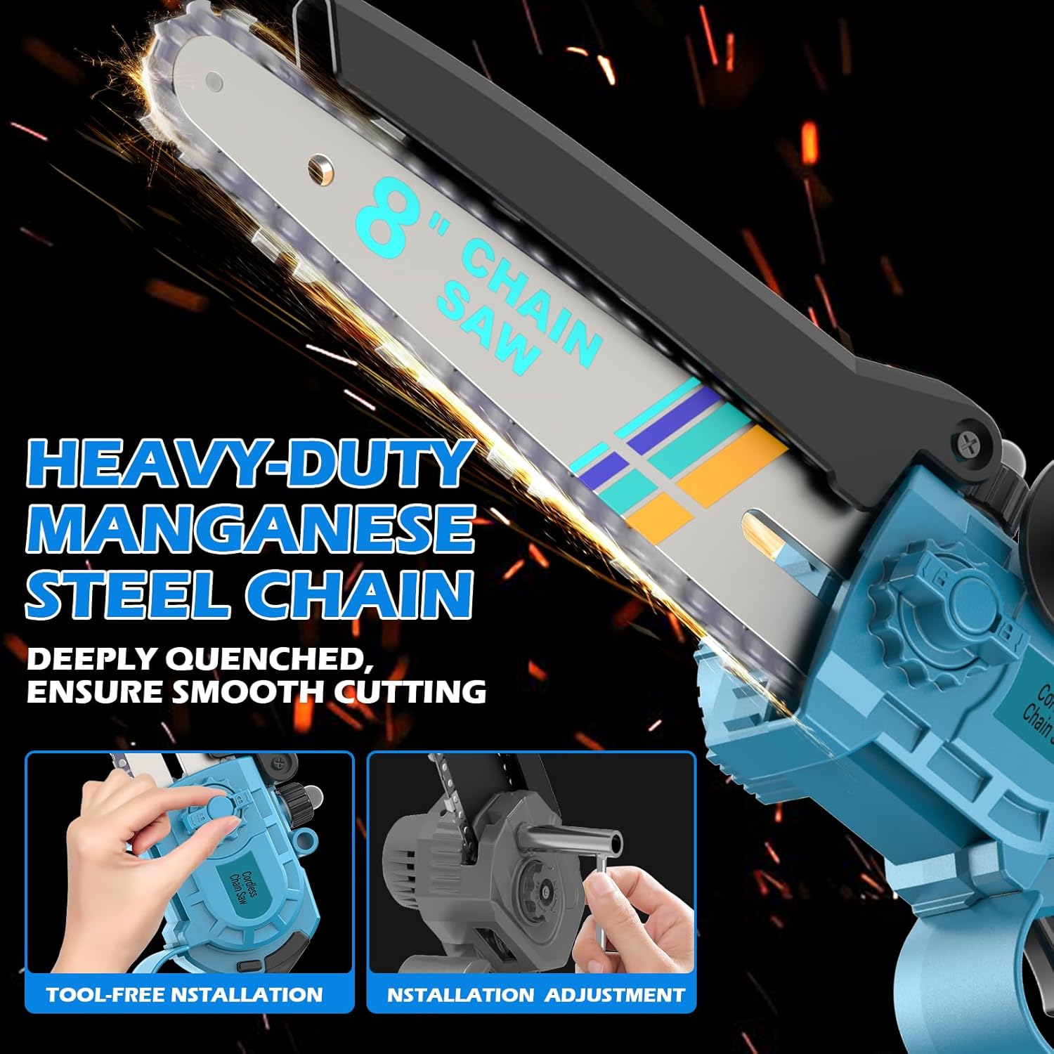 8000mAh Brushless Mini Tronconneuse a Batterie, 8 Pouces Mini Tronconneuse Electrique Sans Fil, Trononneuse à Main pour la Coupe du Bois, Les Branches d'arbres, l'élagage le Jardin