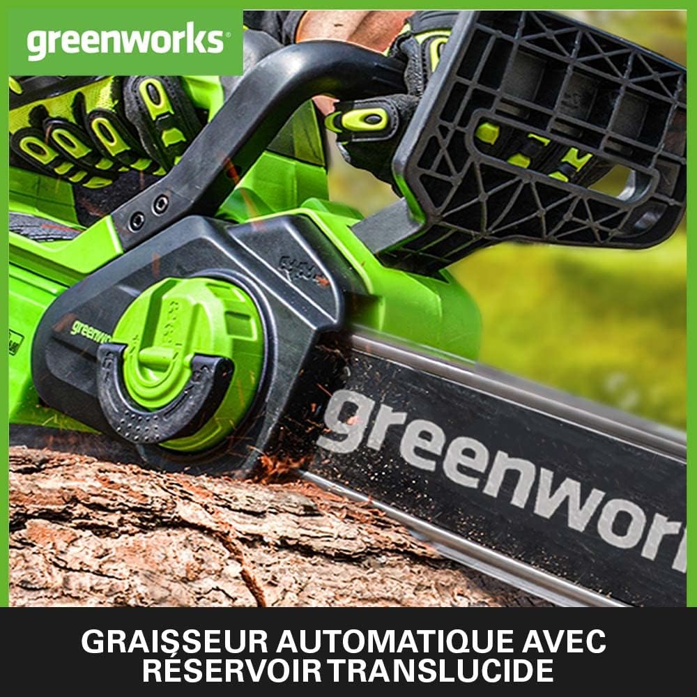 Greenworks G40CS30II Trononneuse à Batterie, Longueur Guide-Chane 12-Pouces (30 cm), Vitesse 4,2 m/s, 2,6 kg, Graisseur Automatique, SANS Batterie 40V Ni Chargeur, Garantie 3 Ans