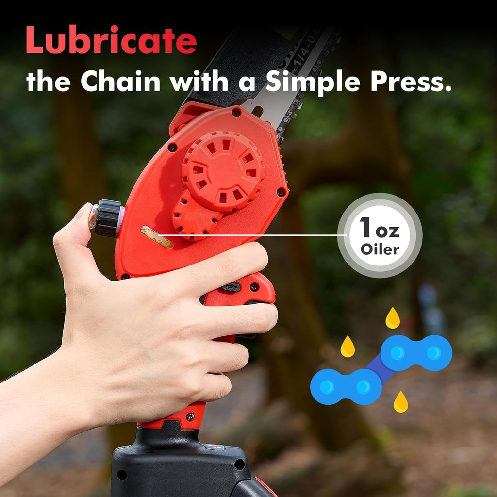 Avhrit Mini Trononneuse à Batterie, 8 Pouces, 8000 mAh Trononneuse lectrique Sans Fil Brushless avec 2 Batteries 4.0 Ah et Système de Lubrification, Idéale pour Branches, Cour et Jardin