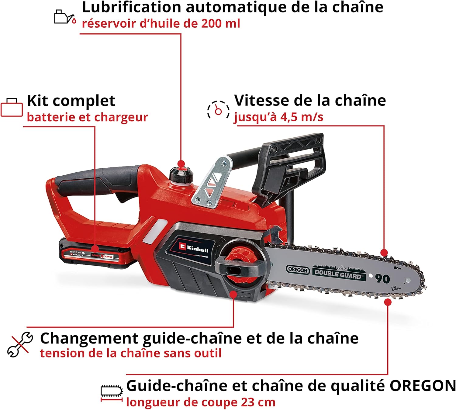 Einhell Trononneuse sans fil GE-LC 18/25 Li Solo - Power X-Change (18 V, Longueur du guide 25 cm, Longueur de coupe 23 cm) Livré sans Batterie ni Chargeur