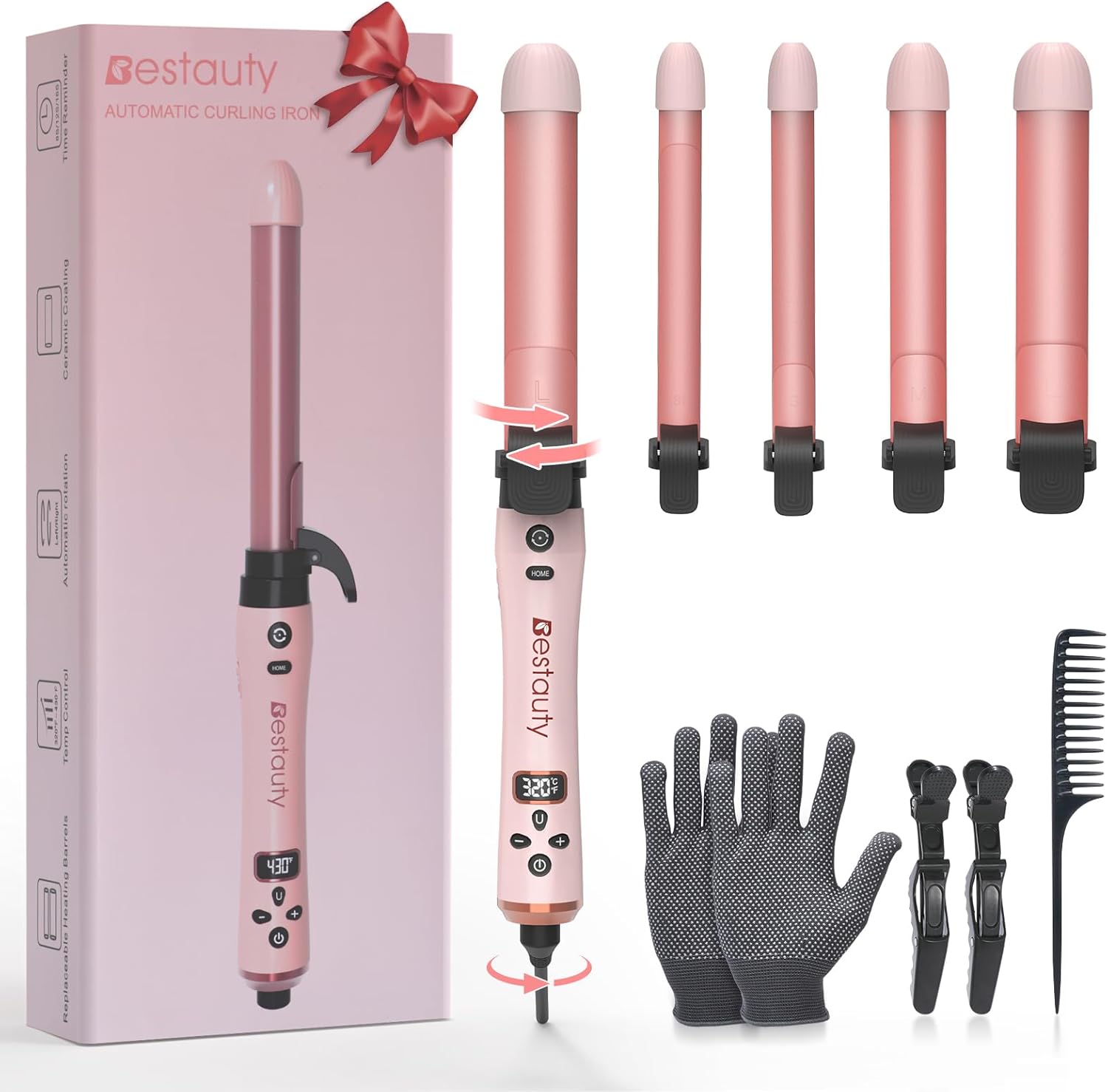 Bestauty Boucleur Automatique 4 en 1 Professionnel, Fer à Boucler avec 4 Barres Chauffantes, Fer à Friser avec Rotation à 360°, Affichage LCD, Chauffage Rapide et Revêtement en Céramique, 160°-220°C