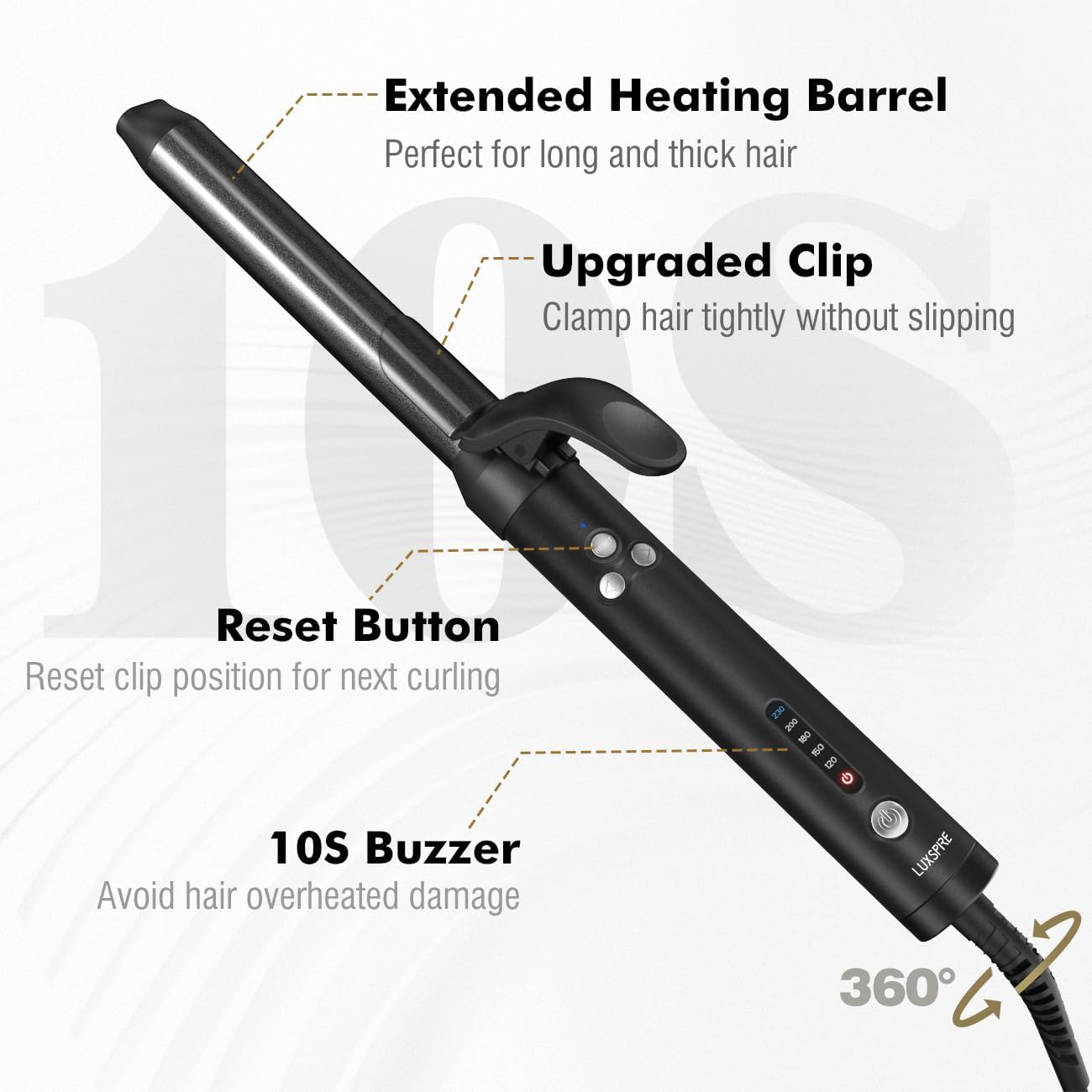 Luxspire Boucleur a Cheveux Automatique, 32mm Fer à Boucler Rotation à 360° Boucleur Automatique Revêtement en Nano Titane 120-230 TempératuresRéglable Fer à Friser pour Cheveux Longs et Moyens, Noir