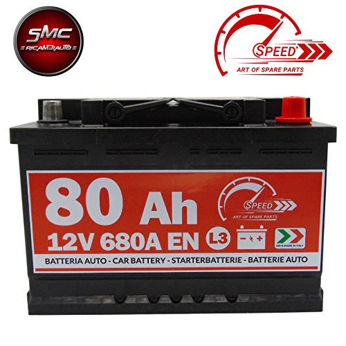 Speed Batterie de démarrage pour voiture, d’origine Speed L3, 12 V 80 Ah 680 A, pôle positif à droite (278 x 190 x 175 mm)