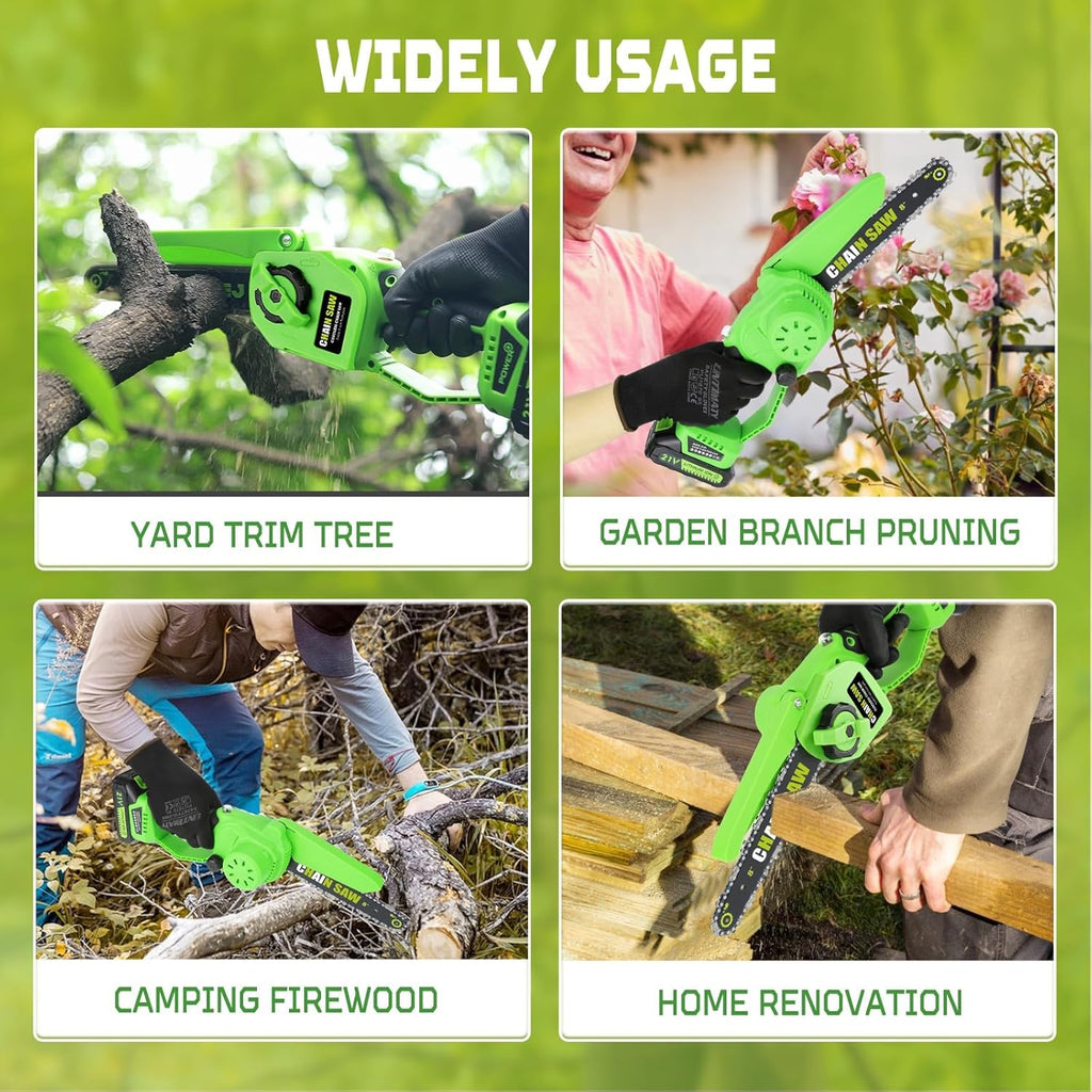 8 Pouces Mini Trononneuse lectrique Sans Fil avec Moteur Brushless, Incluant 2 Batteries de et 2 Chanes, Vitesse de Chane, pour Couper le Bois et laguer dans le Jardin