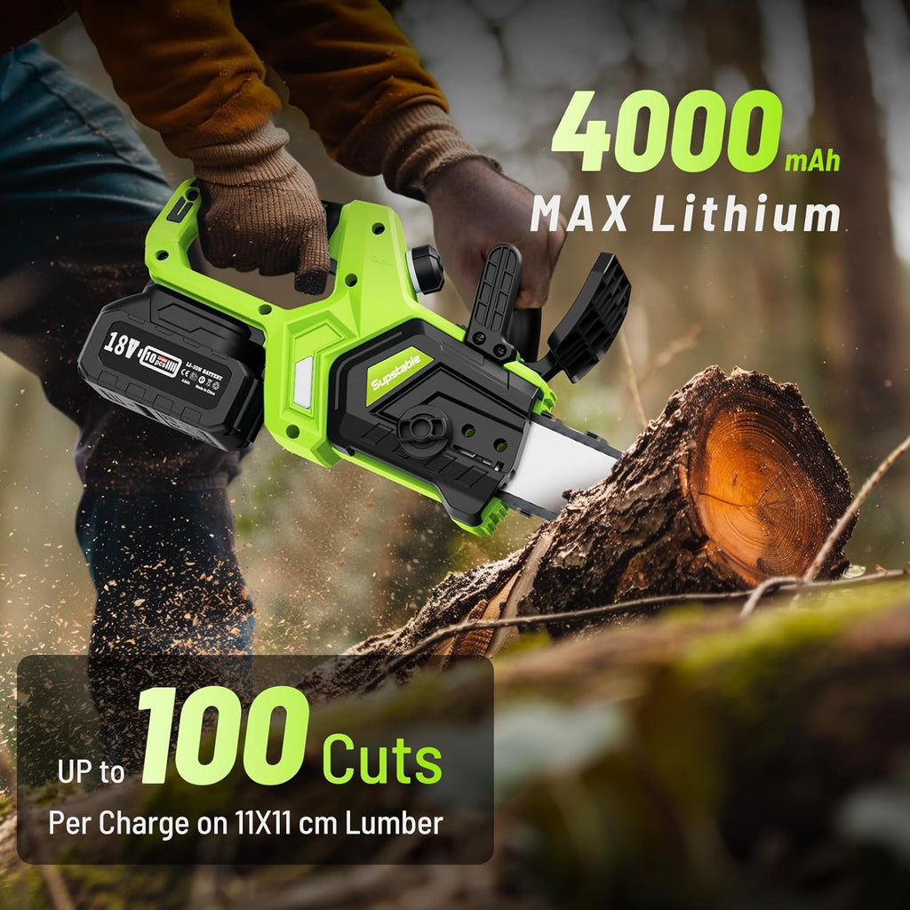 Supstable Mini Trononneuse à Batterie 6 et 8 Pouces, 8000mAh Trononneuse lectrique 900W Sans Fil, D'huile Automatique & Tension de Chane Sans Outil, Compatible avec Makita 18V