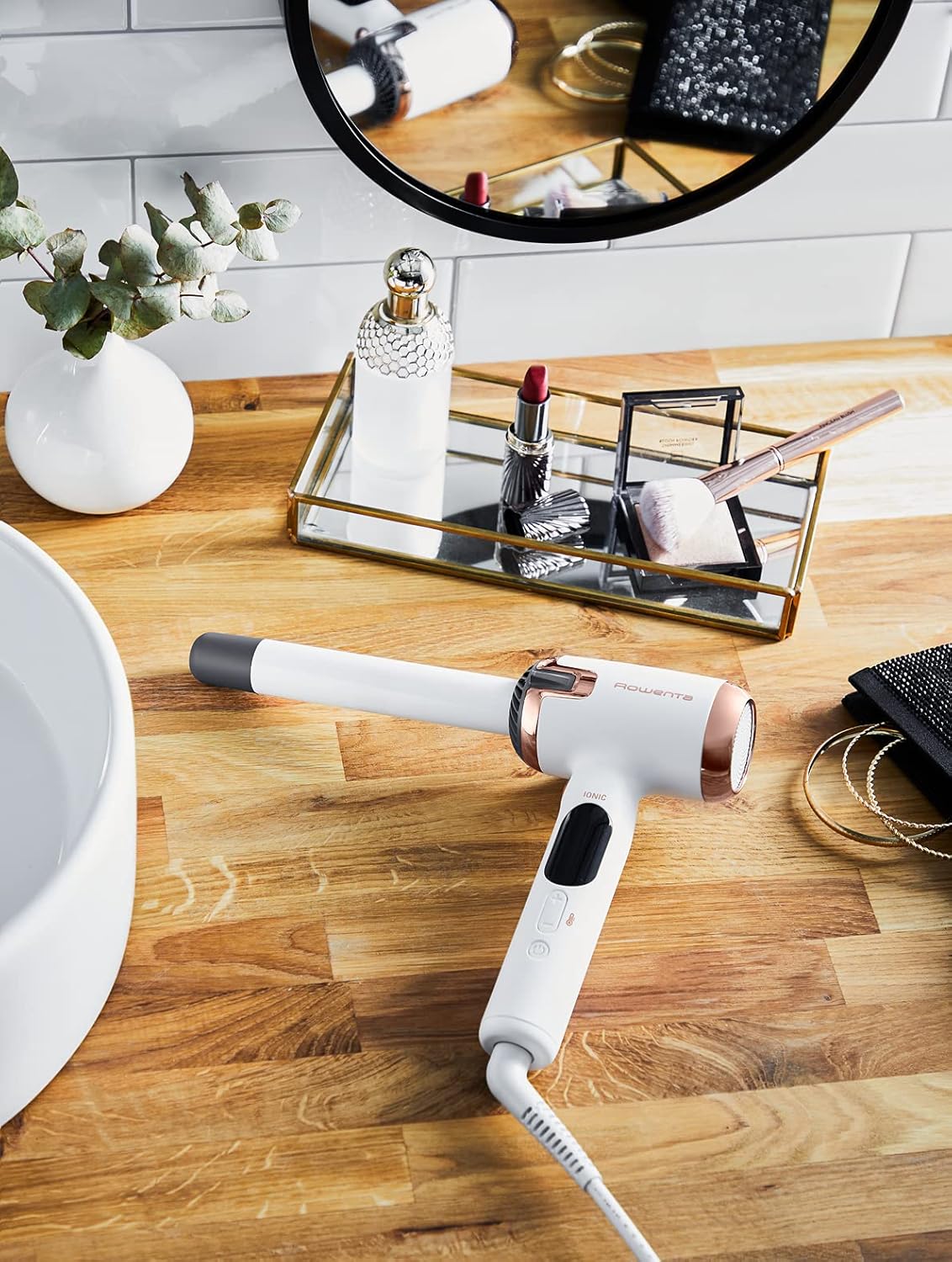 Rowenta Air Care Ultimate Experience Fer à boucler Diamètre 25 mm Forme en L pour un confort total 8 réglages de température de 130 °C à 200 °C Fonction Blanc ionique CF4310F0