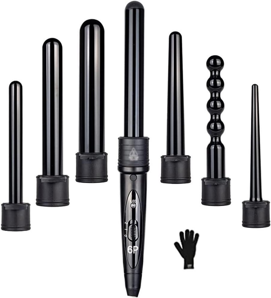 KKMNDE 6 en 1 9-32mm Interchangeable Professionnel en céramique bigoudi Rotatif Fer à friser Baguette bigoudis Soins des Cheveux Outils de Coiffure