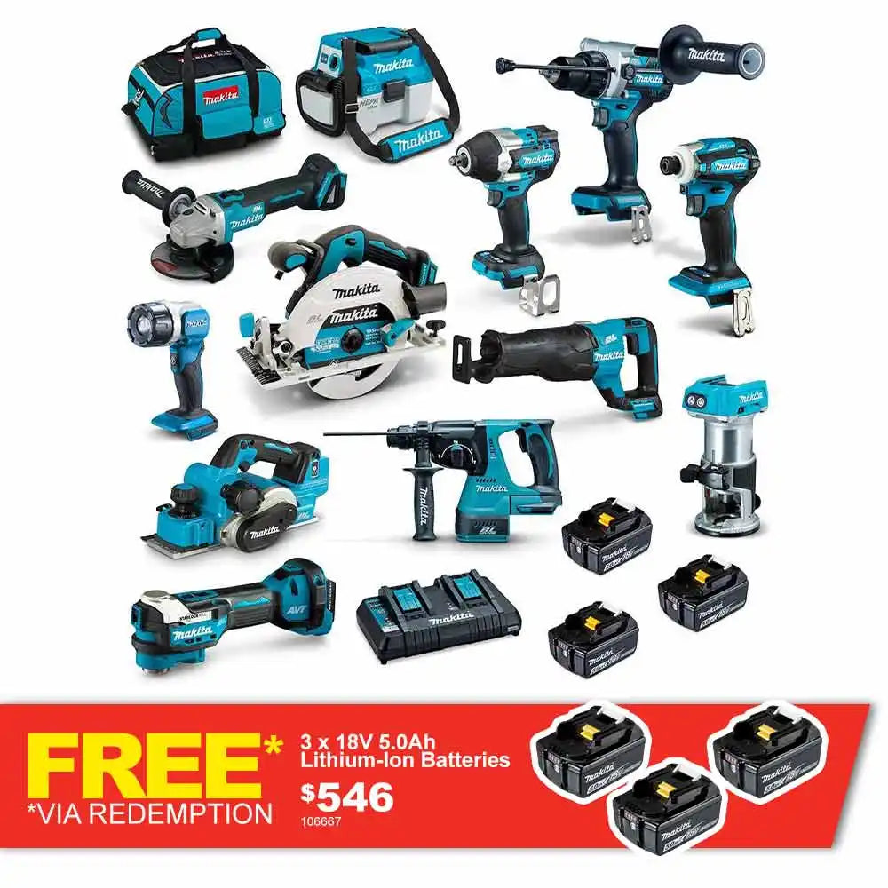 KIT COMBO MAKITA 18 V SANS BALAIS 12 PIÈCES 3 X 5,0 AH DLX1202TX1 