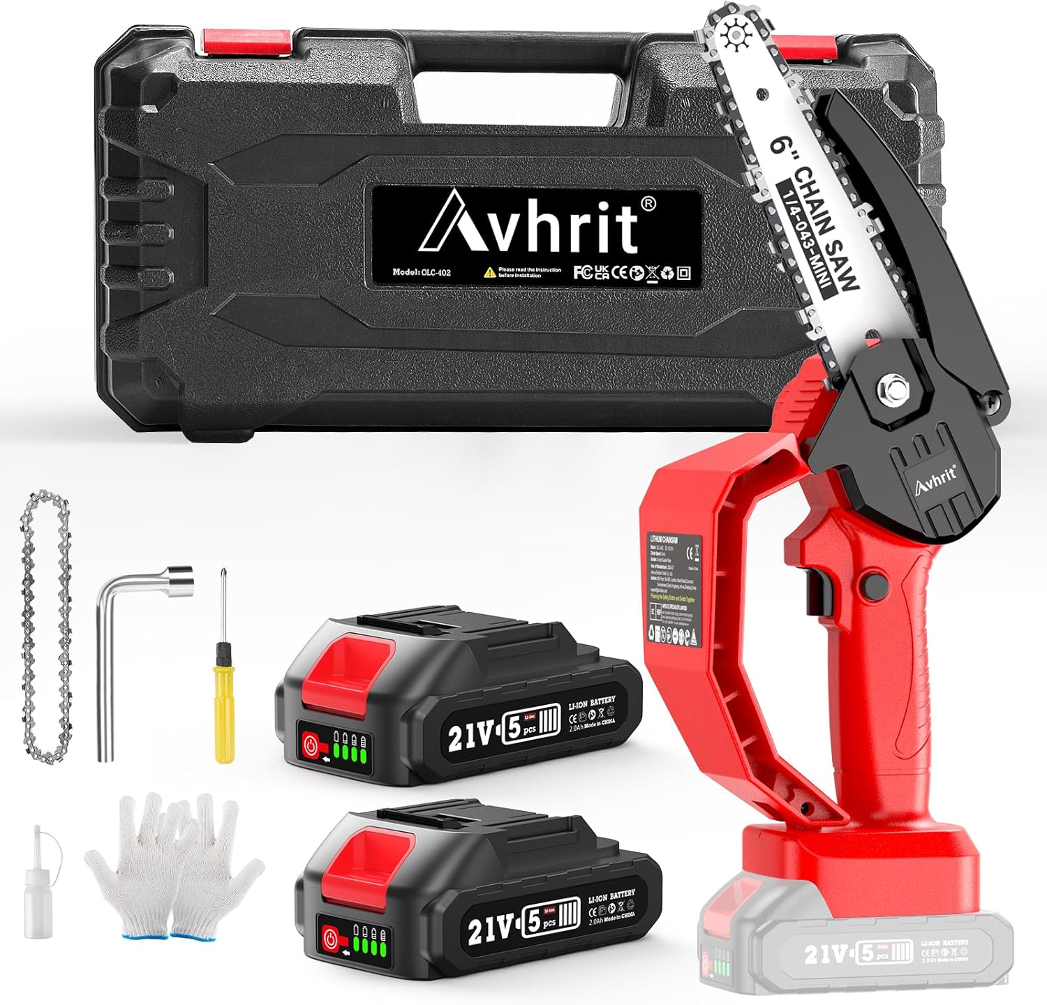 Avhrit Mini Trononneuse à Batterie, 8 Pouces, 8000 mAh Trononneuse lectrique Sans Fil Brushless avec 2 Batteries 4.0 Ah et Système de Lubrification, Idéale pour Branches, Cour et Jardin