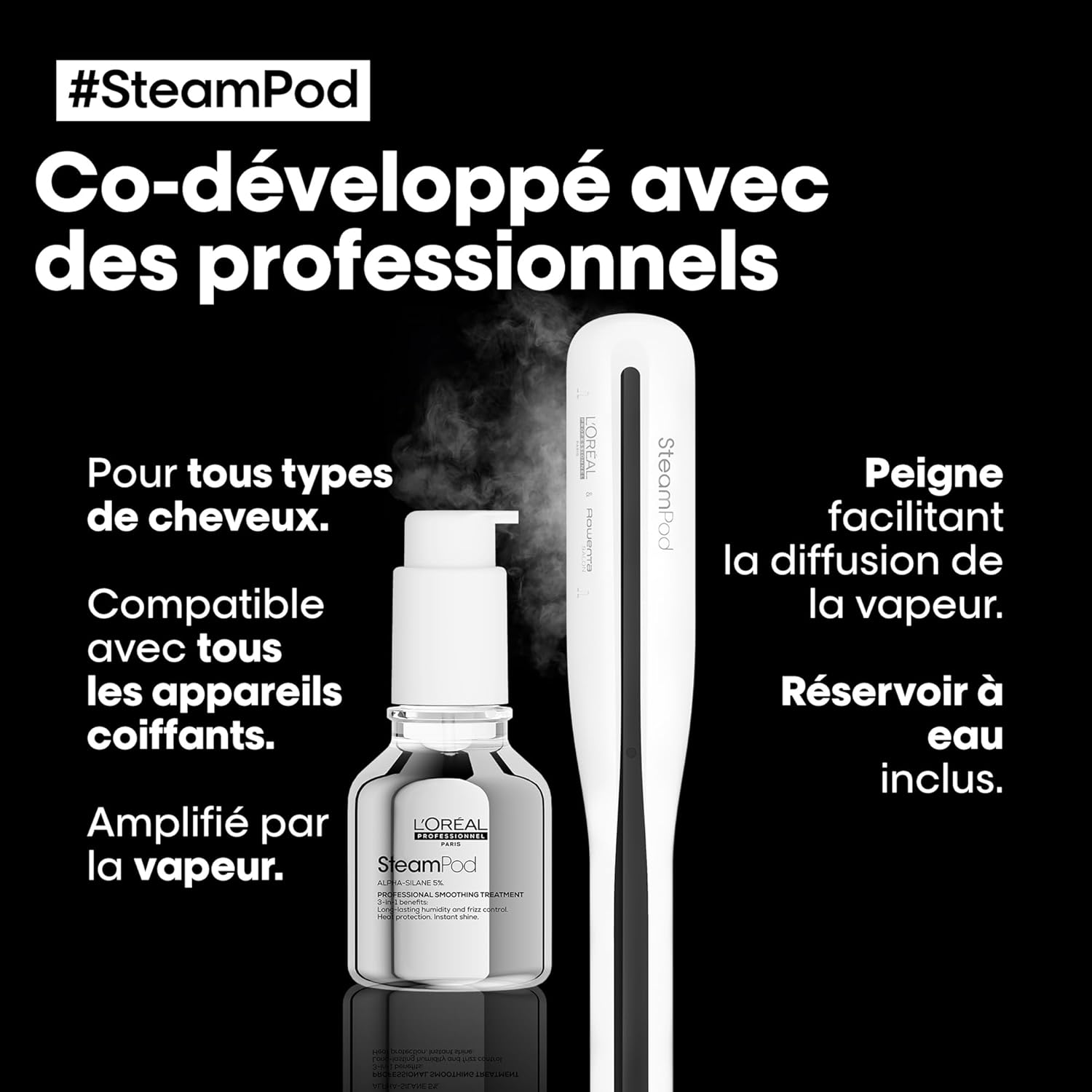 Steampod 3 - Lisseur Vapeur Professionnel 2-en-1 : Lissage & Wavy - Céramique Fer à lisser à la technologie vapeur - Adapté à tous types de cheveux - L'Oréal Professionnel -