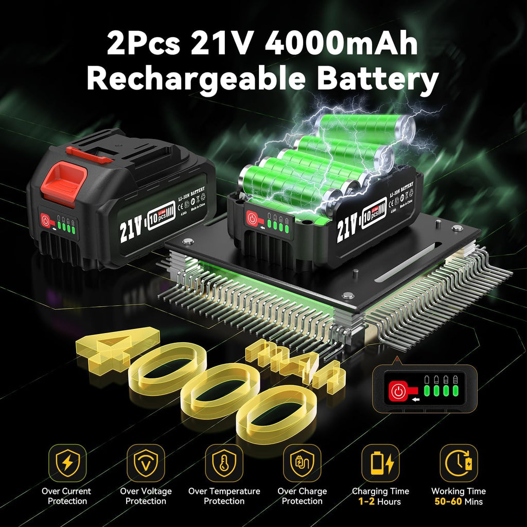 APROTII Mini Trononneuse à Batterie 8000mAh, 900W Brushless Scie à Batterie pour l'lagage, Tension de Chane Sans Outils, Trononneuse lectrique à Batterie pour la Coupe du Bois et Jardinage