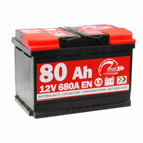 Speed ​​Batterie de démarrage pour voiture, d'origine Speed ​​L3, 12 V 80 Ah 680 A, pôle positif à droite (278 x 190 x 175 mm)
