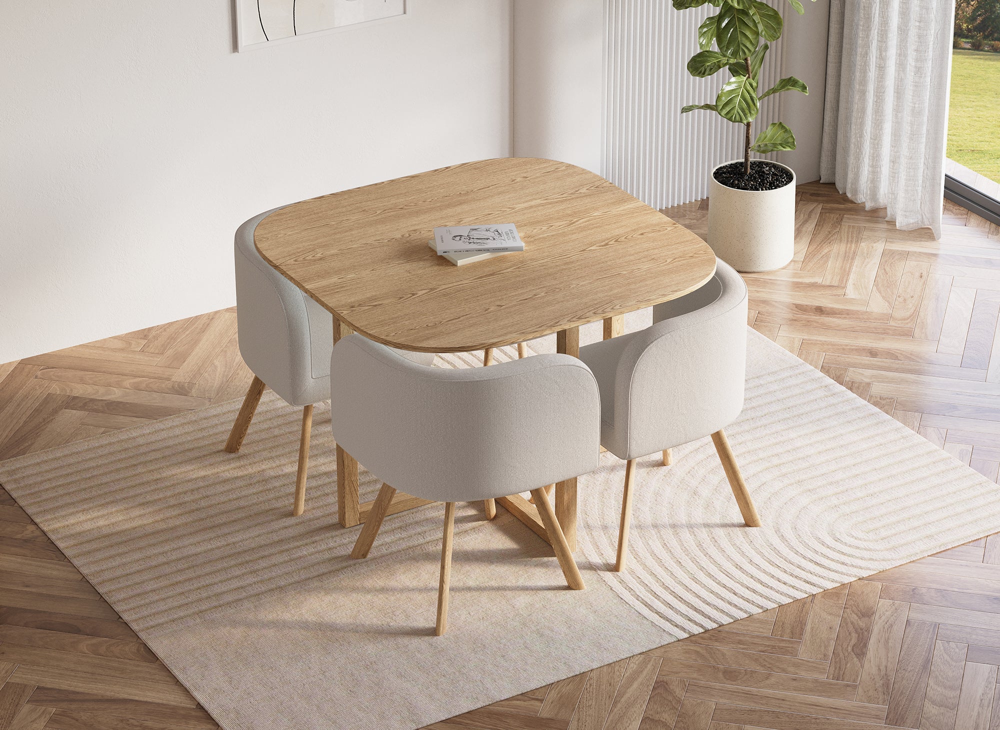 FLEN Ensemble table + 4 chaises encastrables beige FLEN