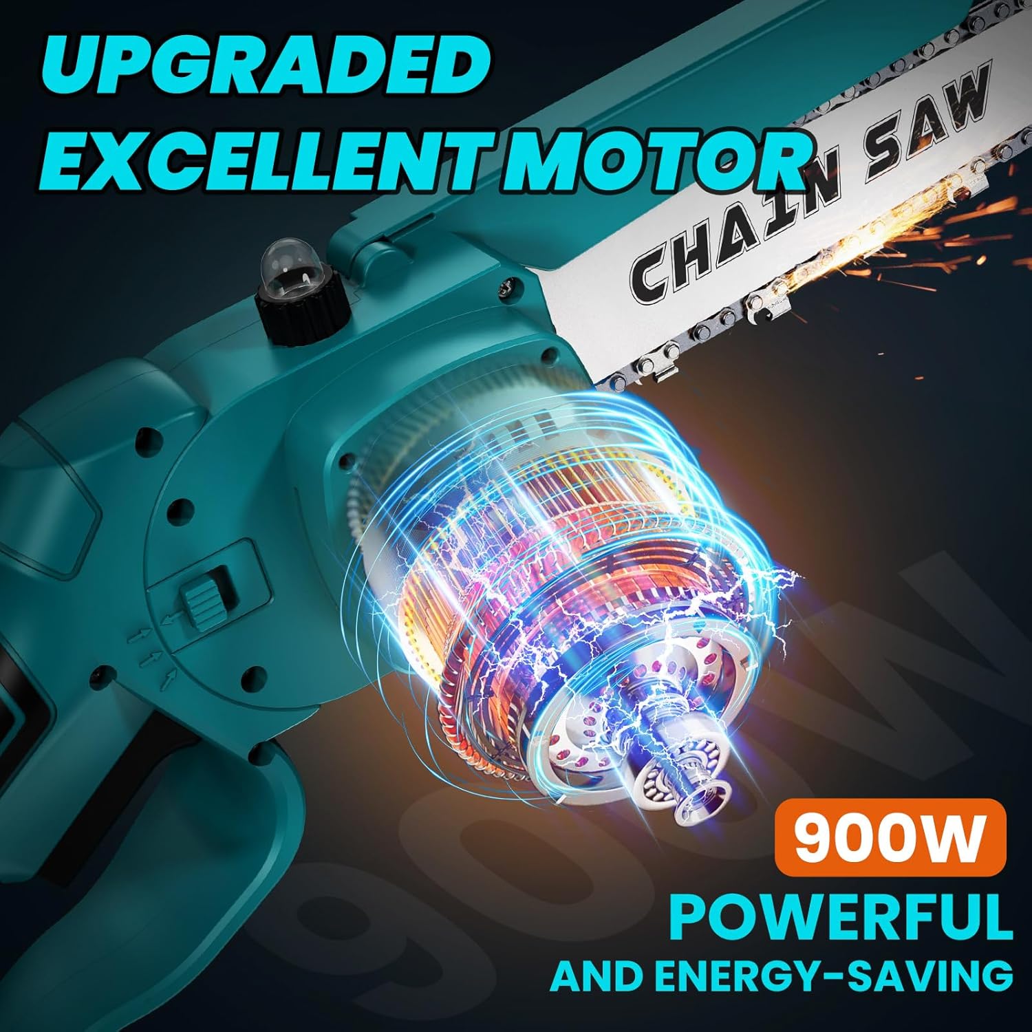 6+8 Mini Tronconneuse a Batterie Sans Balais Avec Graisseur, Angle Réglable, Trononneuse lectrique Compacte Et Puissante De 1000 w Avec Batterie De 4000(2x2000) mAh, équipée de 4 chanes