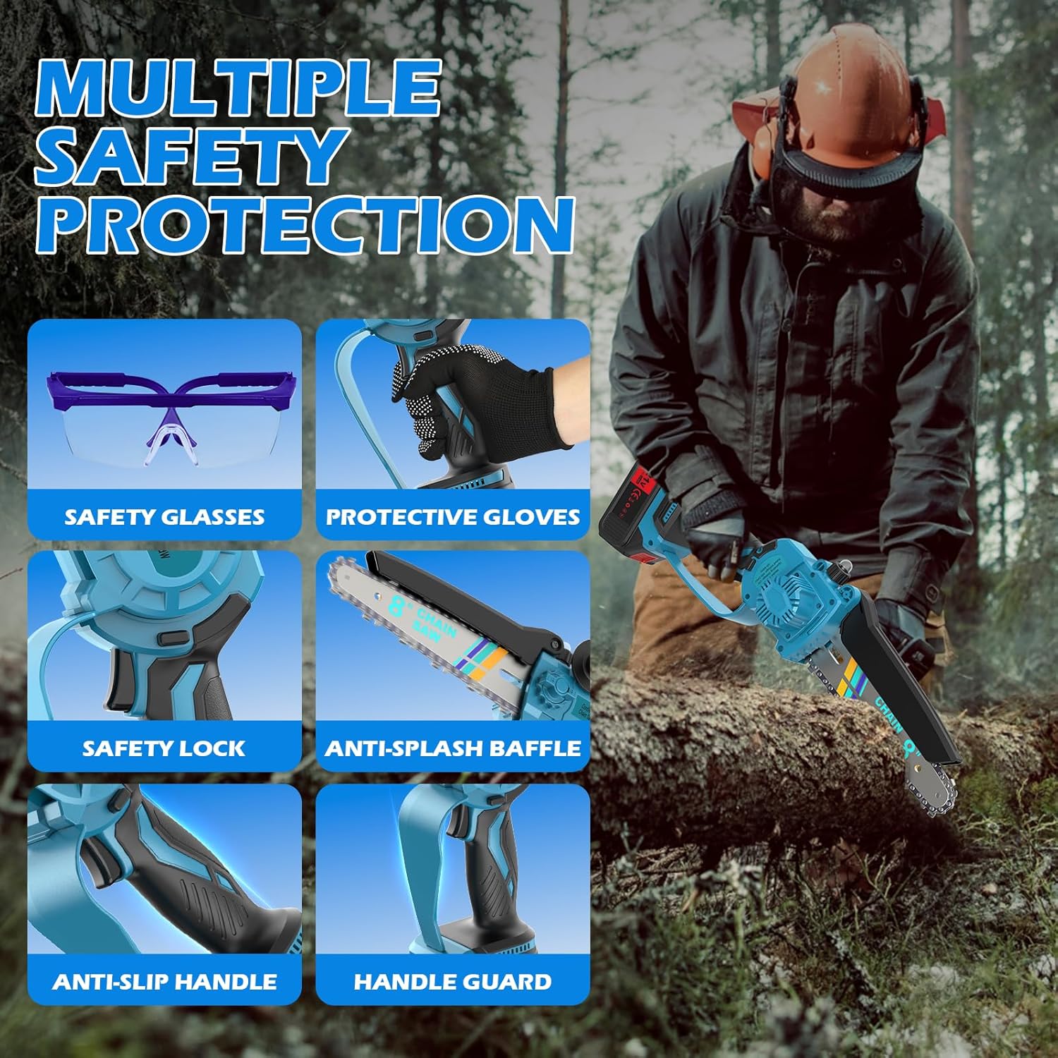8000mAh Brushless Mini Tronconneuse a Batterie, 8 Pouces Mini Tronconneuse Electrique Sans Fil, Trononneuse à Main pour la Coupe du Bois, Les Branches d'arbres, l'élagage le Jardin