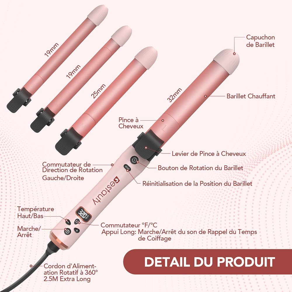Bestauty Boucleur Automatique 4 en 1 Professionnel, Fer à Boucler avec 4 Barres Chauffantes, Fer à Friser avec Rotation à 360°, Affichage LCD, Chauffage Rapide et Revêtement en Céramique, 160°-220°C