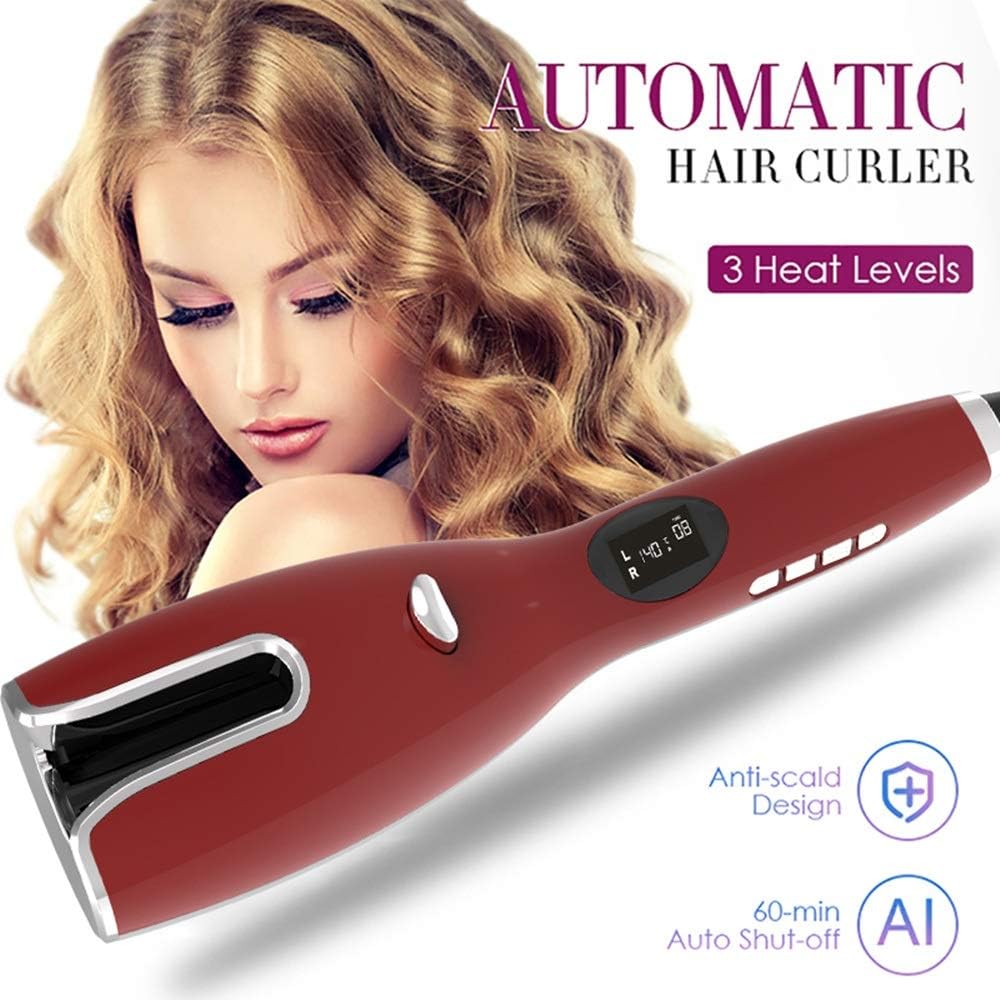 KKMNDE Fer à friser entièrement Automatique avec écran LCD, Fer à friser Professionnel Rapide, Outil de Coiffure, bigoudis à air, Fer à Cheveux Pratique (Couleur : Gris) (D)