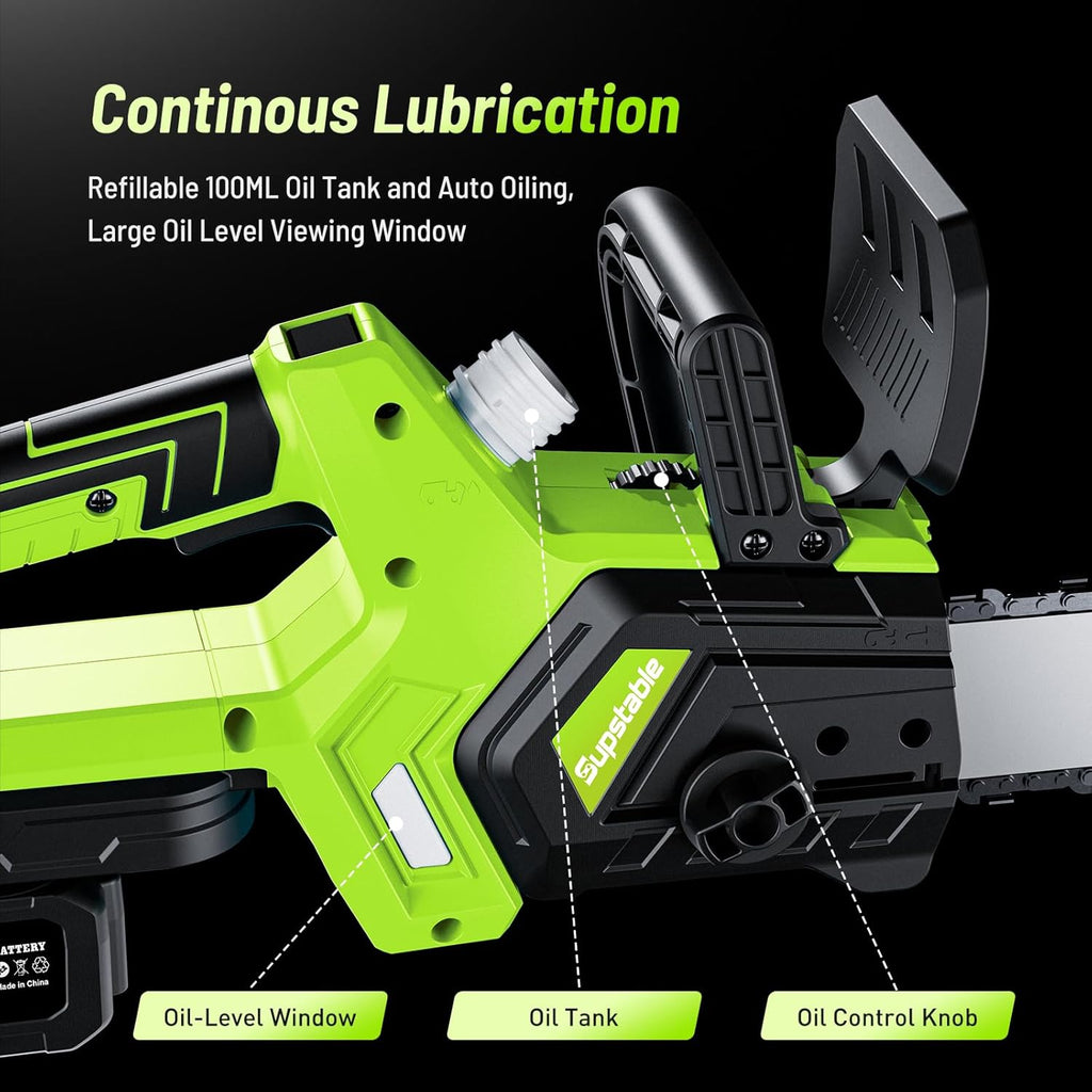 Supstable Mini Trononneuse à Batterie 6 et 8 Pouces, 8000mAh Trononneuse lectrique 900W Sans Fil, D'huile Automatique & Tension de Chane Sans Outil, Compatible avec Makita 18V