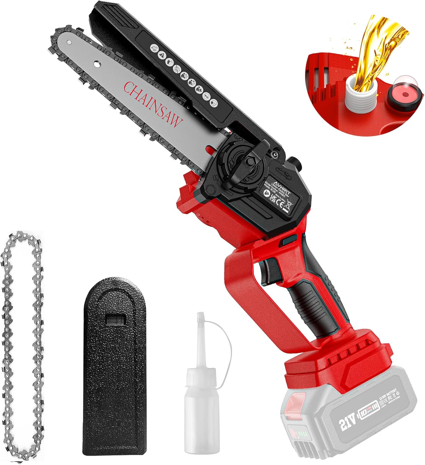 Avhrit Mini Trononneuse à Batterie, 8 Pouces, 8000 mAh Trononneuse lectrique Sans Fil Brushless avec 2 Batteries 4.0 Ah et Système de Lubrification, Idéale pour Branches, Cour et Jardin