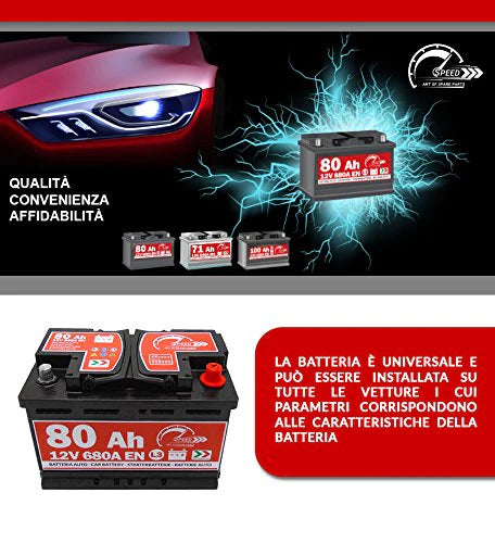 Speed ​​Batterie de démarrage pour voiture, d'origine Speed ​​L3, 12 V 80 Ah 680 A, pôle positif à droite (278 x 190 x 175 mm)