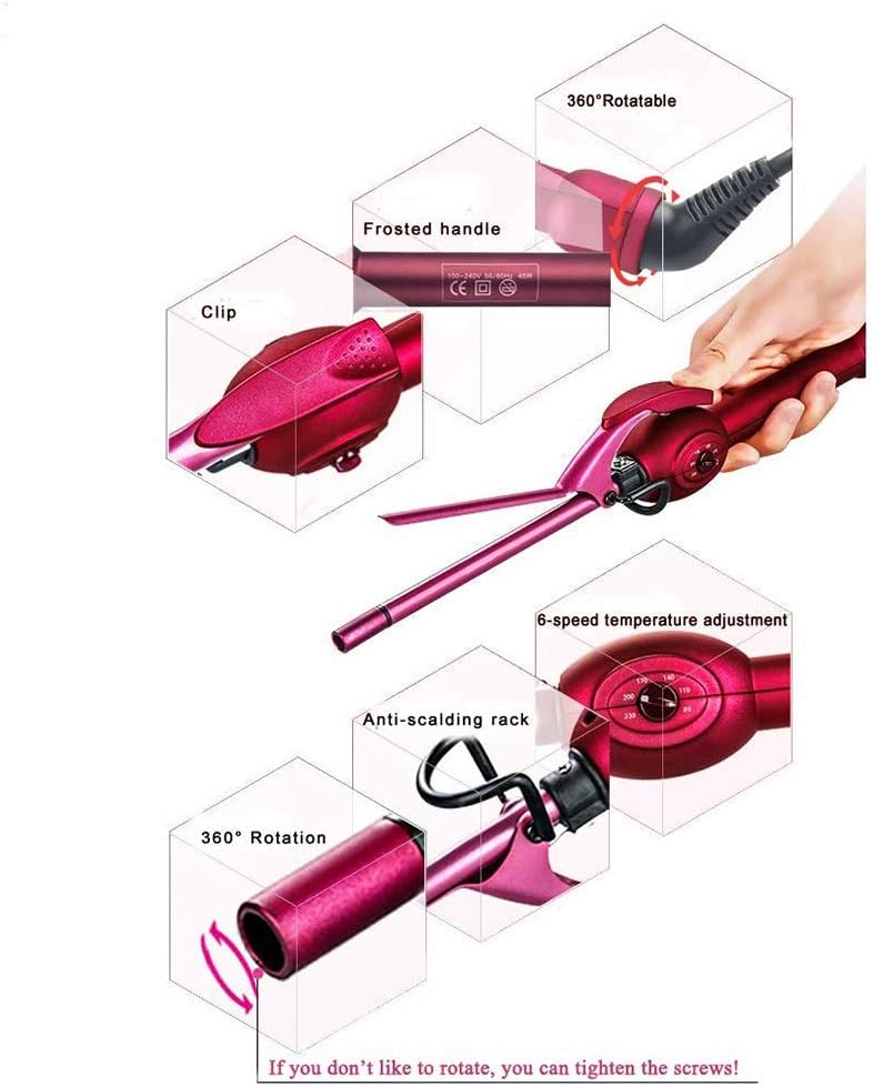 KKMNDE Bigoudi 9mm Baguette de Fer à friser en céramique pour Hommes/Femmes Cheveux Courts/Longs Petit Baril Fer à sertir avec 6 réglages de température
