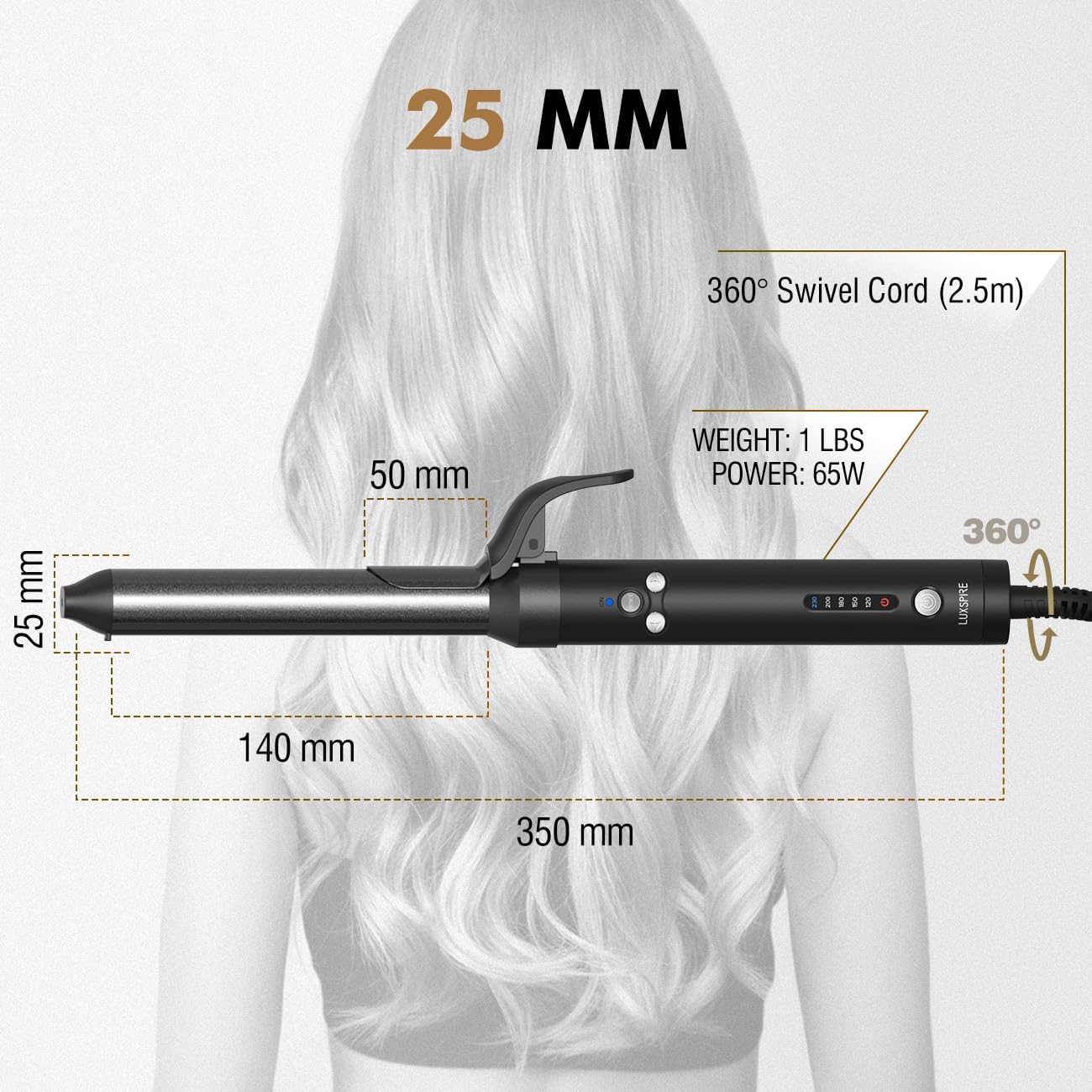 Luxspire Boucleur a Cheveux Automatique, 32mm Fer à Boucler Rotation à 360° Boucleur Automatique Revêtement en Nano Titane 120-230 TempératuresRéglable Fer à Friser pour Cheveux Longs et Moyens, Noir