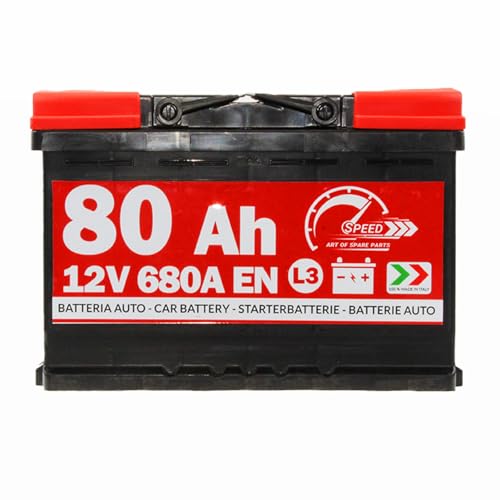 Speed ​​Batterie de démarrage pour voiture, d'origine Speed ​​L3, 12 V 80 Ah 680 A, pôle positif à droite (278 x 190 x 175 mm)