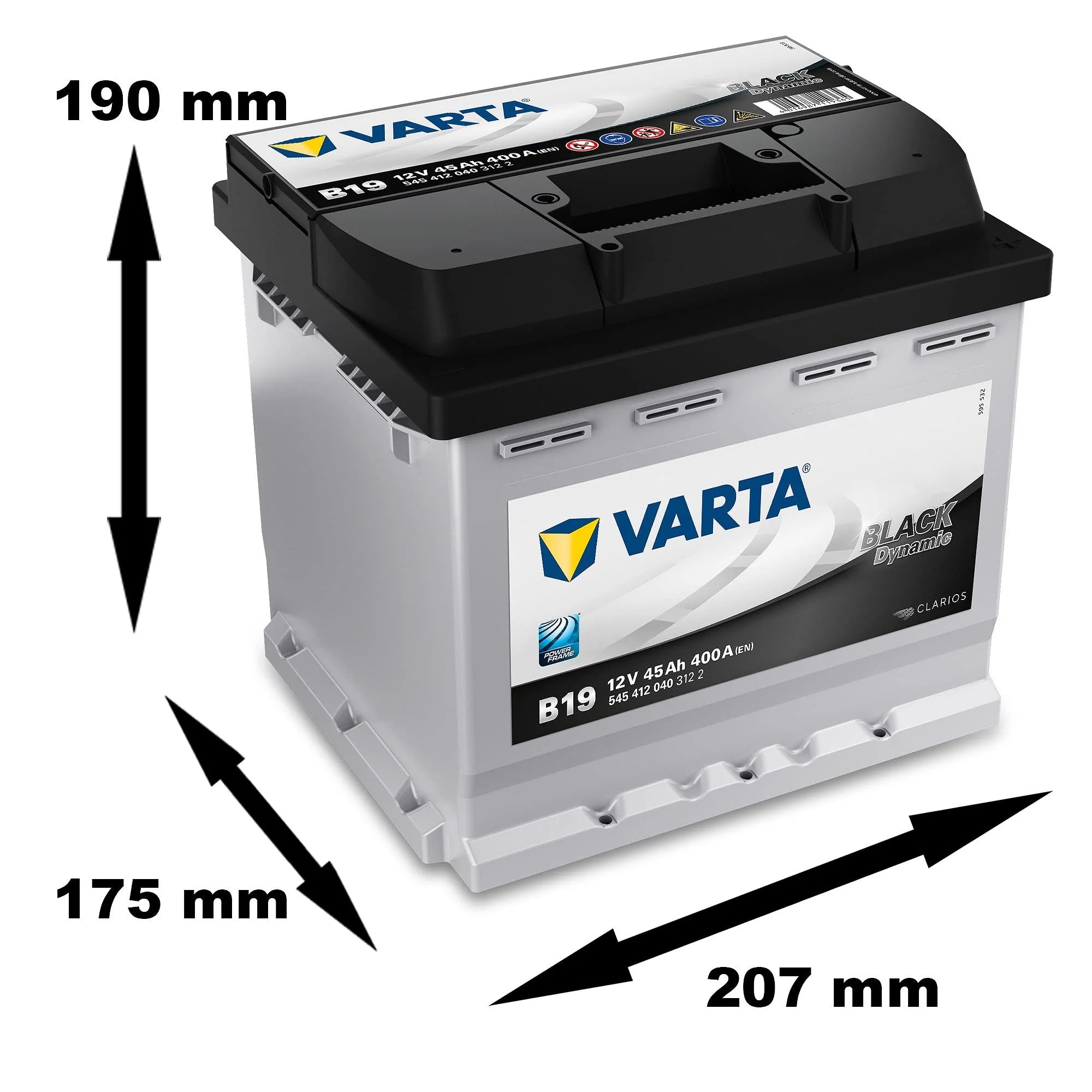 Varta Black Dynamic B19 Batterie Voitures, 12 V 45Ah 400 Amps (En)