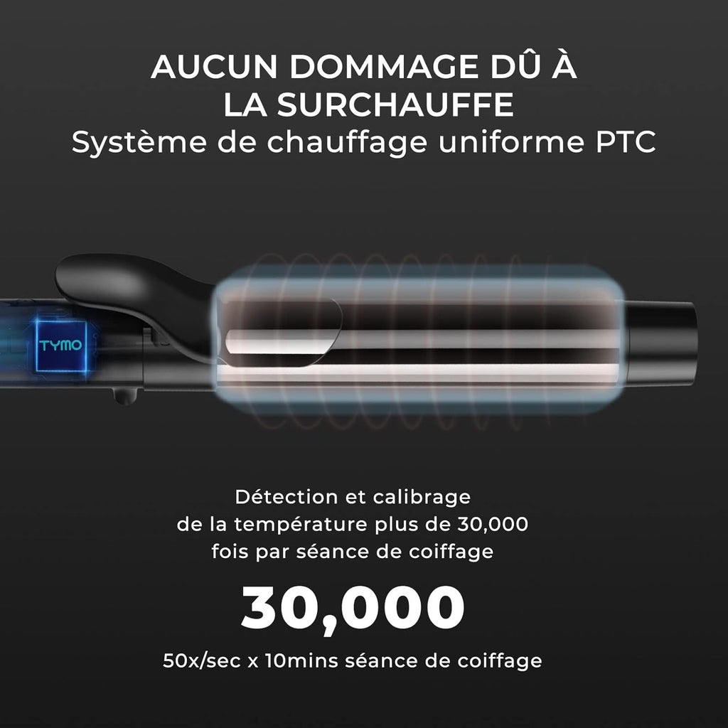 Fer à Boucler Automatique TYMO ROTA, Fer à Friser ionique rotatif de 1 1/4 pouce pour cheveux longs, avec un très grand cylindre nanotitane 5 températures réglables pour une mise plis professionnelle.