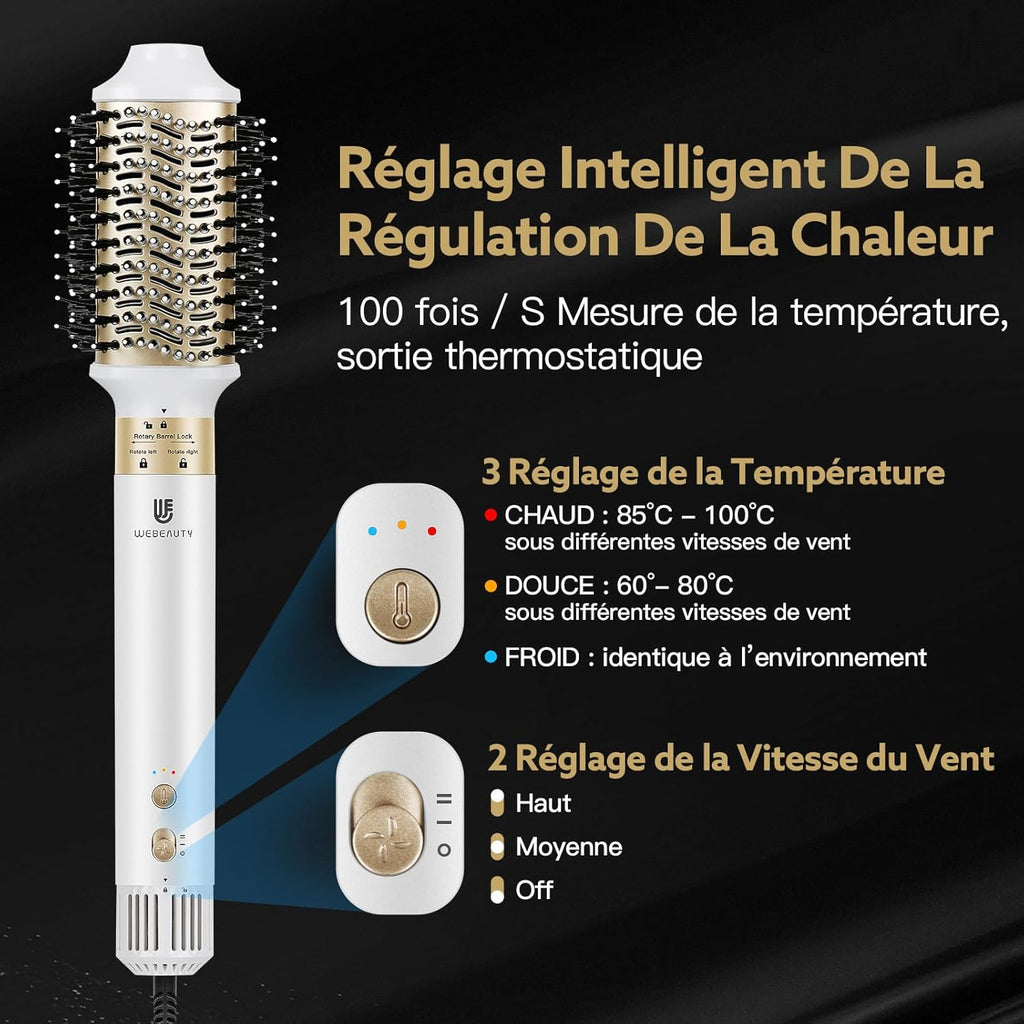 [5 in 1]webeauty Air Styler, 110000 TR/MIN, 20M/S Seche Cheveux 200 Million Ion Négatif Brosse Soufflante, Brosse Chauffante Brushing Volume, Brosse Ronde Chauffante, Air Fer a Boucler Automatique