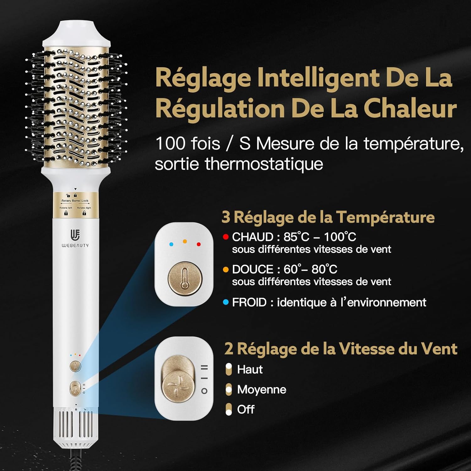 [5 in 1]webeauty Air Styler, 110000 TR/MIN, 20M/S Seche Cheveux 200 Million Ion Négatif Brosse Soufflante, Brosse Chauffante Brushing Volume, Brosse Ronde Chauffante, Air Fer a Boucler Automatique