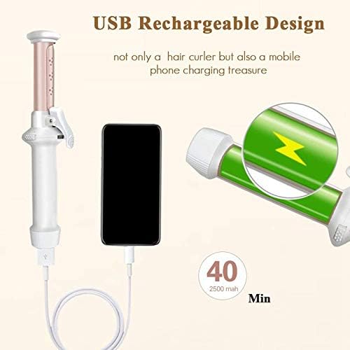 KKMNDE Fer à friser sans Fil, Baguette à friser en céramique de 1 Pouce, Mini bigoudi Professionnel 2 en 1 pour Boucles lches, Rechargeable par USB, Portable