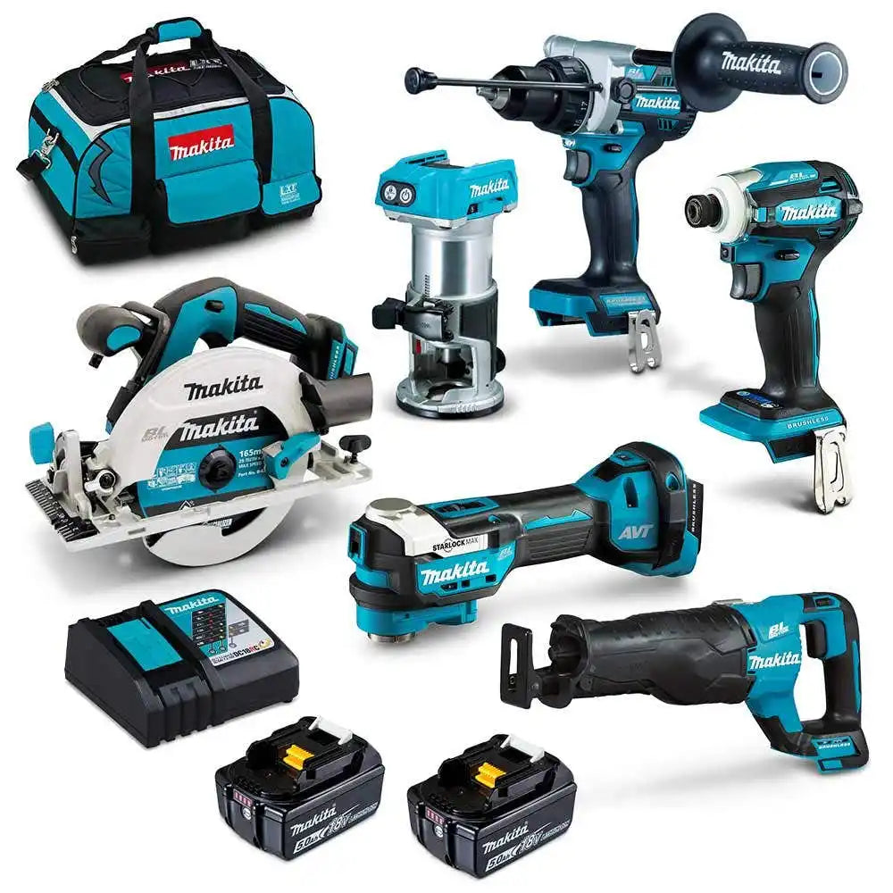 KIT COMBO MAKITA 18 V SANS BALAIS 6 PIÈCES 2 X 5,0 AH DLX6120TX1 