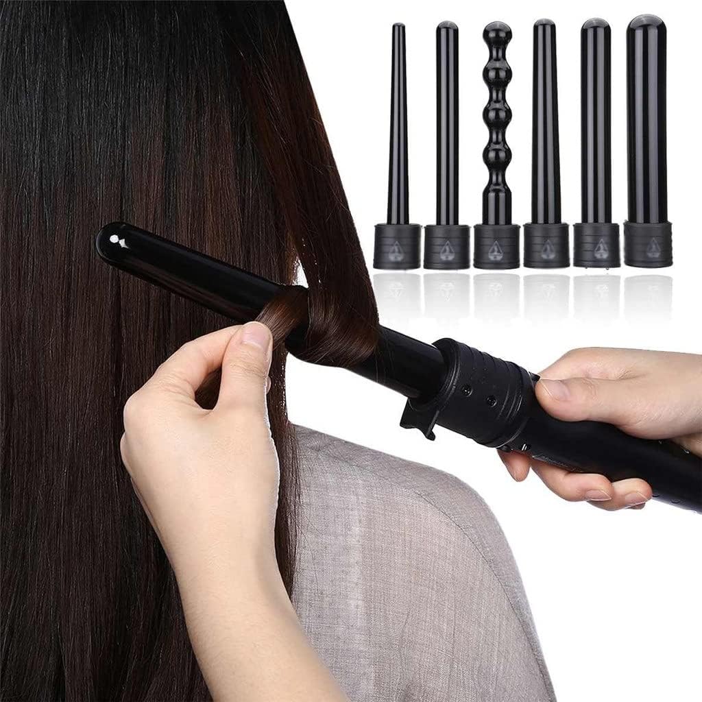 KKMNDE 6 en 1 9-32mm Interchangeable Professionnel en céramique bigoudi Rotatif Fer à friser Baguette bigoudis Soins des Cheveux Outils de Coiffure