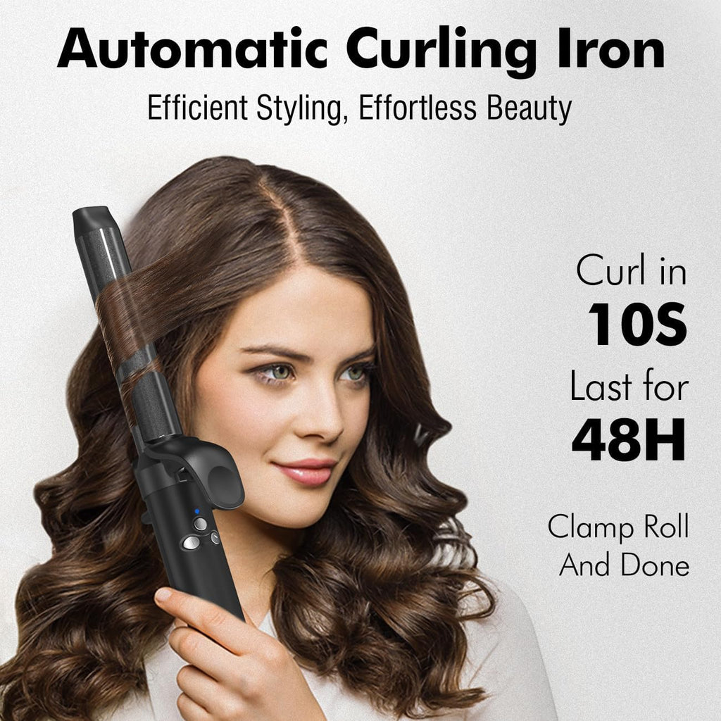 Luxspire Boucleur a Cheveux Automatique, 32mm Fer à Boucler Rotation à 360° Boucleur Automatique Revêtement en Nano Titane 120-230 TempératuresRéglable Fer à Friser pour Cheveux Longs et Moyens, Noir