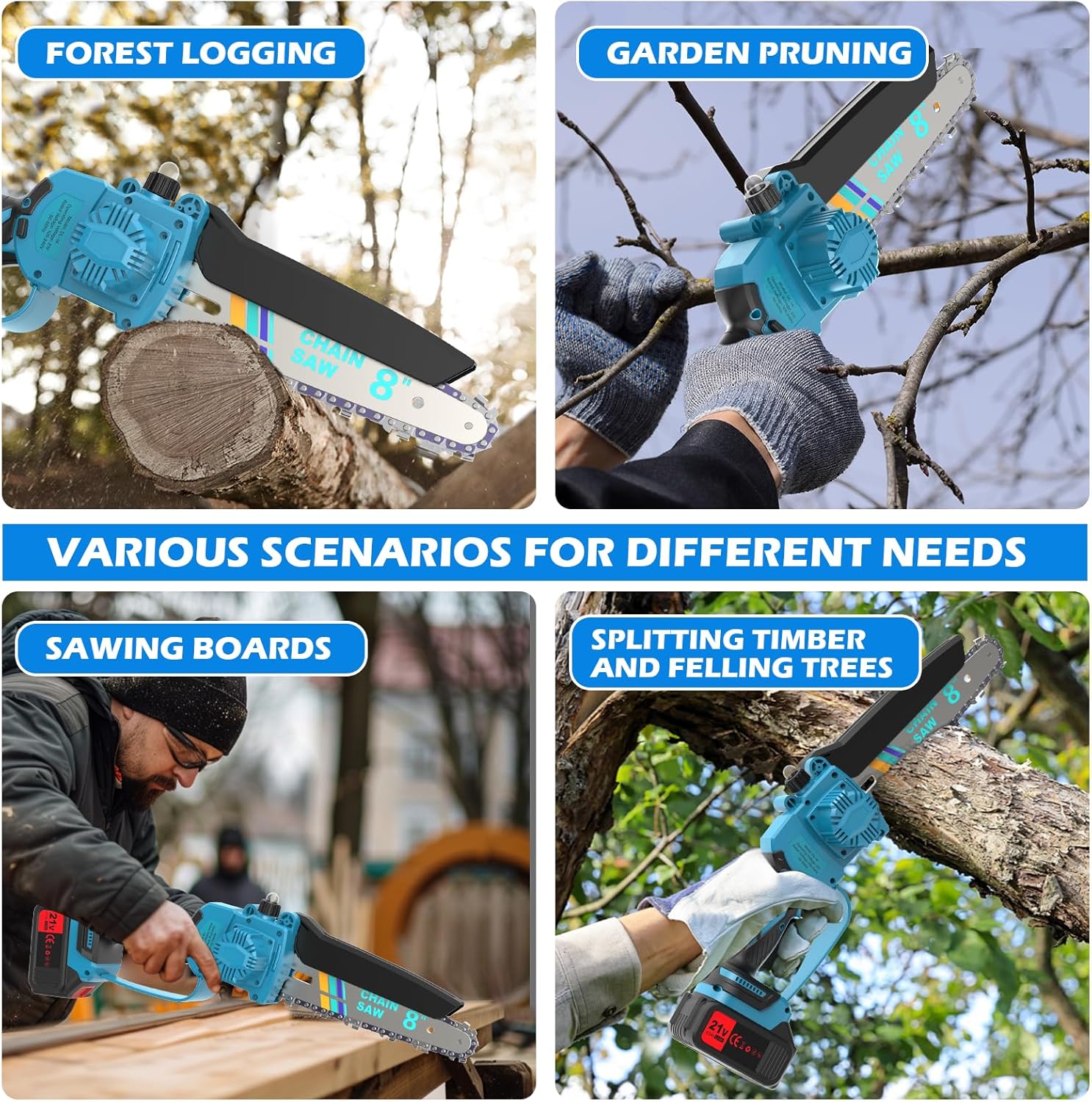 8000mAh Brushless Mini Tronconneuse a Batterie, 8 Pouces Mini Tronconneuse Electrique Sans Fil, Trononneuse à Main pour la Coupe du Bois, Les Branches d'arbres, l'élagage le Jardin